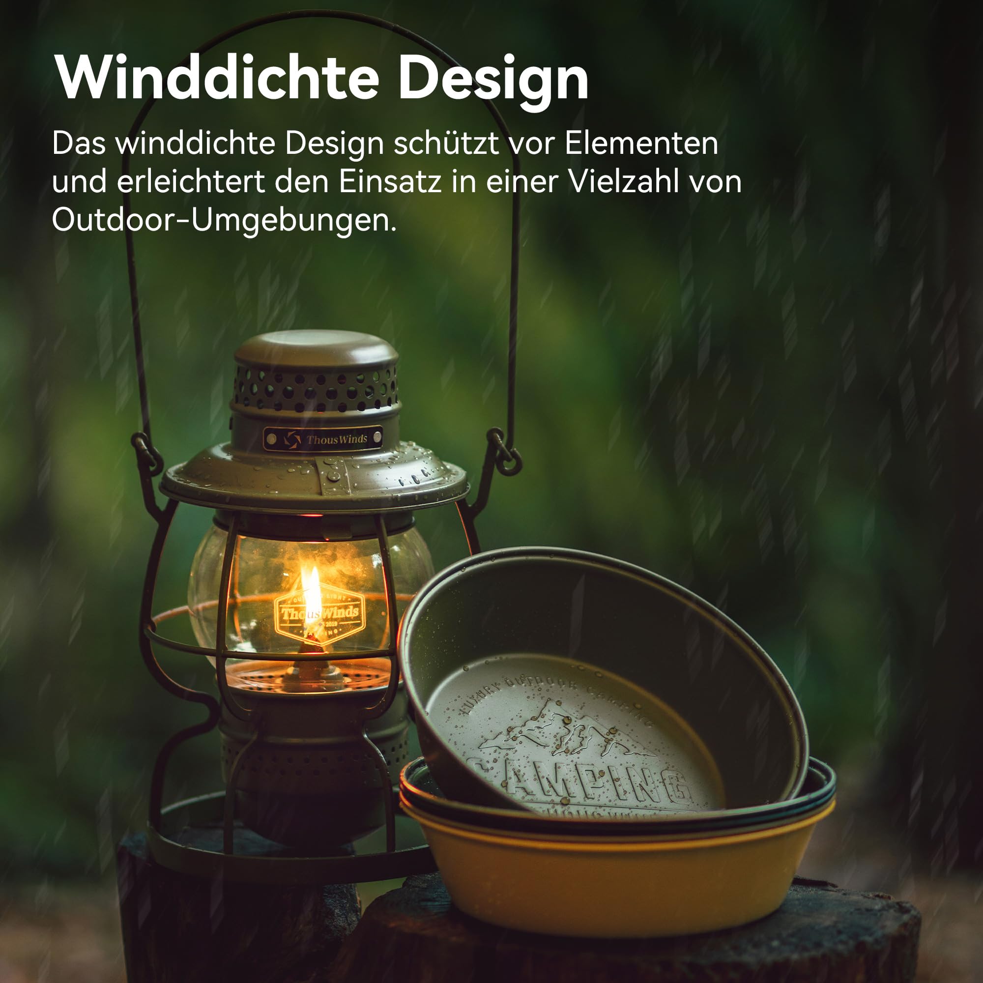 Thous Winds Petroleum Sturmlampe, Camping Laterne Petroleum, "Eisenbahn" Kerosin Laterne mit Tragegriff, Winddicht für Outdoor, Camping, Wandern, Terrasse, Picknick - Khaki