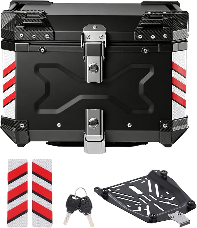 valija superior para motocicleta de 56L, cerradura impermeable de aluminio para caja superior de motocicleta | Soporte de liberación rápida, ajuste universal, desplazamientos y viajes cortos, uso en viajes, uso diario, asa portátil, soporte antirrobo