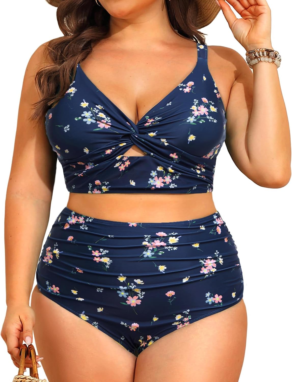 Daci Plus Size Two Piece Swimsuits - Women High Waisted Bikini Tummy Control Bathing Suits Knot Twist Swimwear 2025