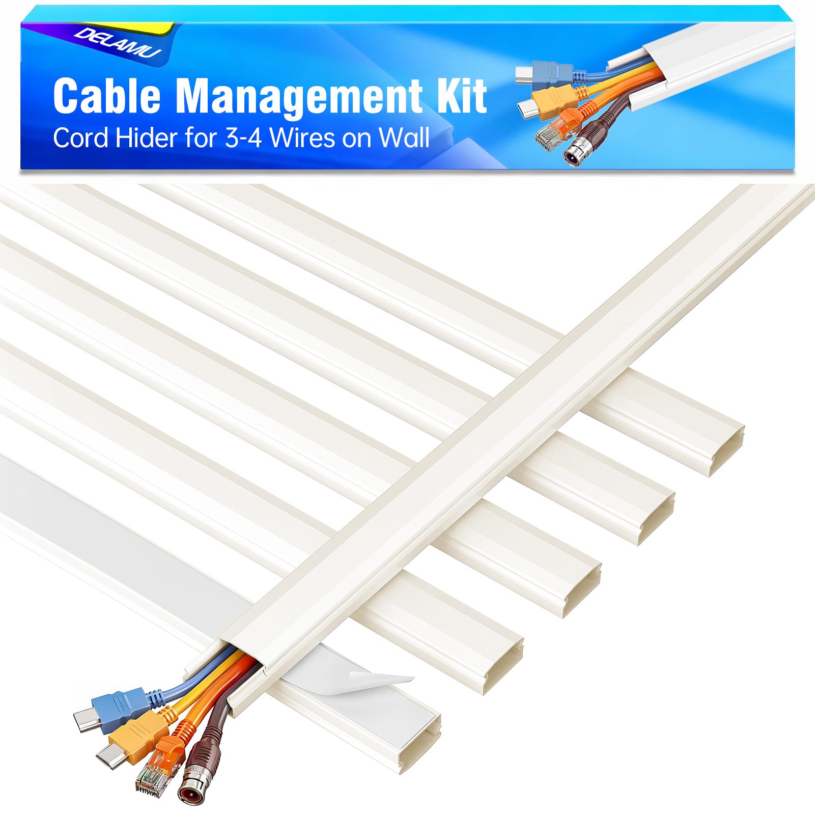 Delamu Cable Trunking, Cable Wall Cover, Paintable Cord Hider to Hide Wires for TV and Computers in Home Office, Beige, 2.16M, 6 x 360mm L, 30mm W x 17mm H