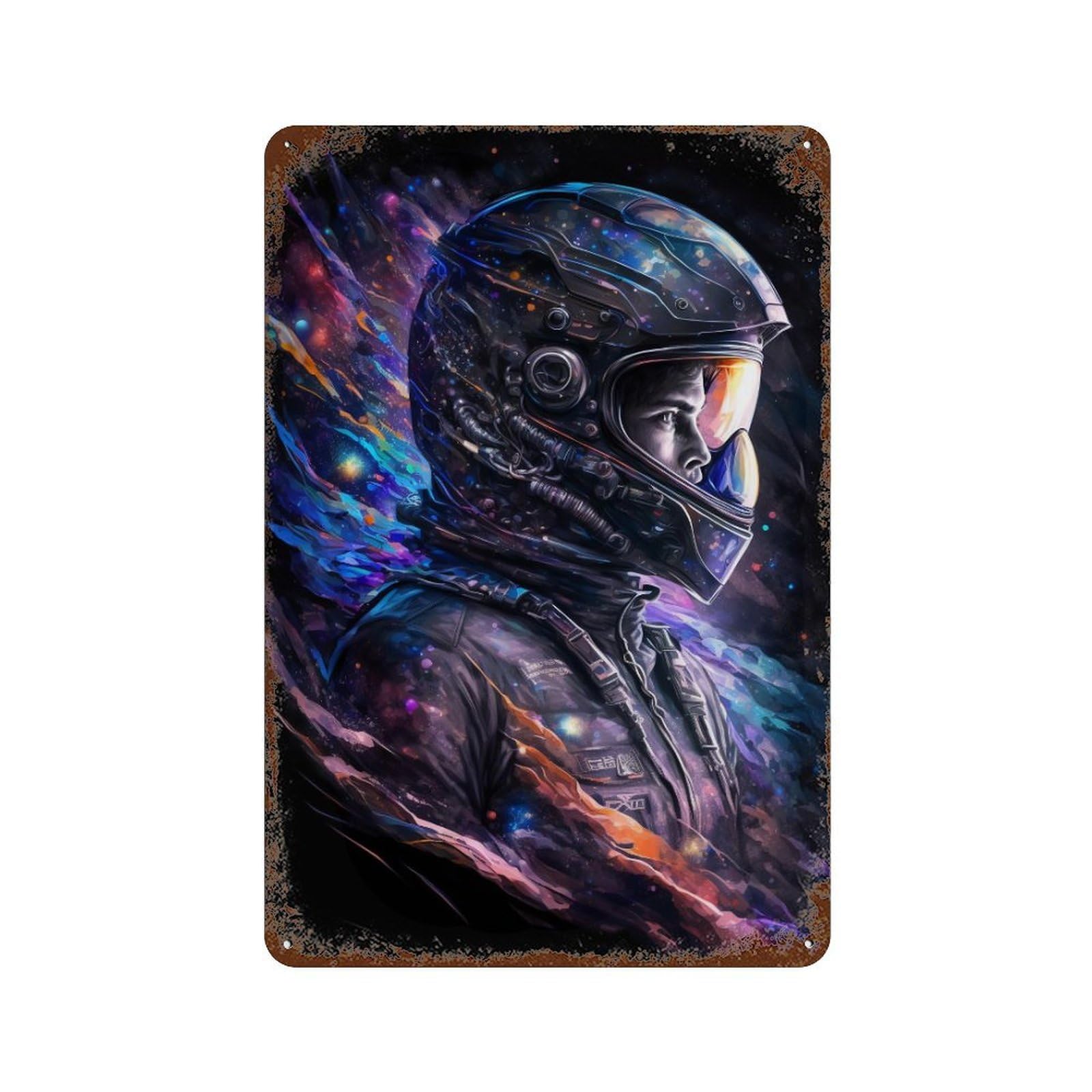 Cosmic Astronaut Artwork 11.8"x7.9" Vintage Rust Metal Sign, Classic Wall Plaque for Office, Studio And Wall Decor