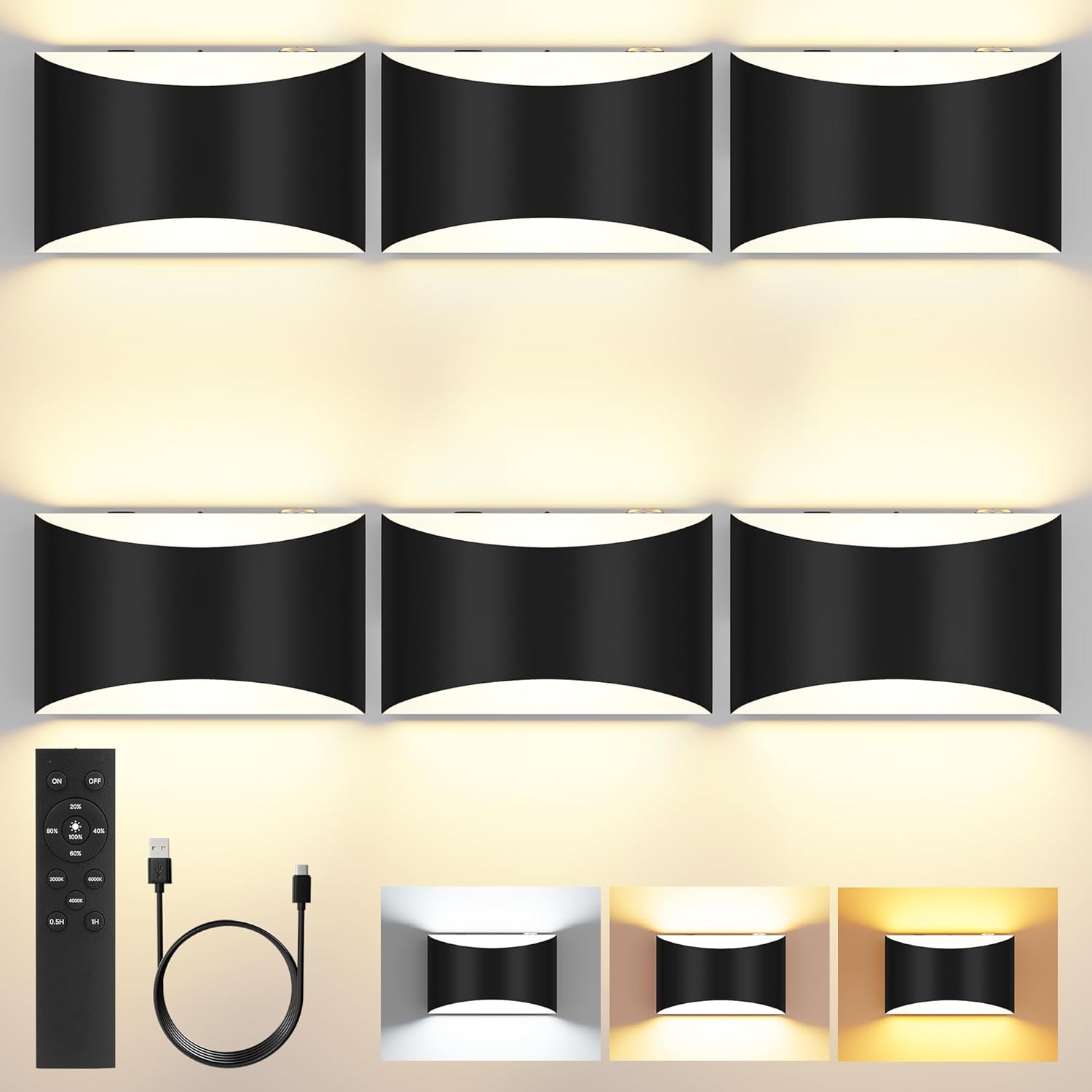 FOLKSMATE Battery Operated Wall Sconces Set of 2, White Rechargeable Wall Lamps, 3 Color Temperatures, Dimmable Lamp for Bedroom, Living Room, Hallway