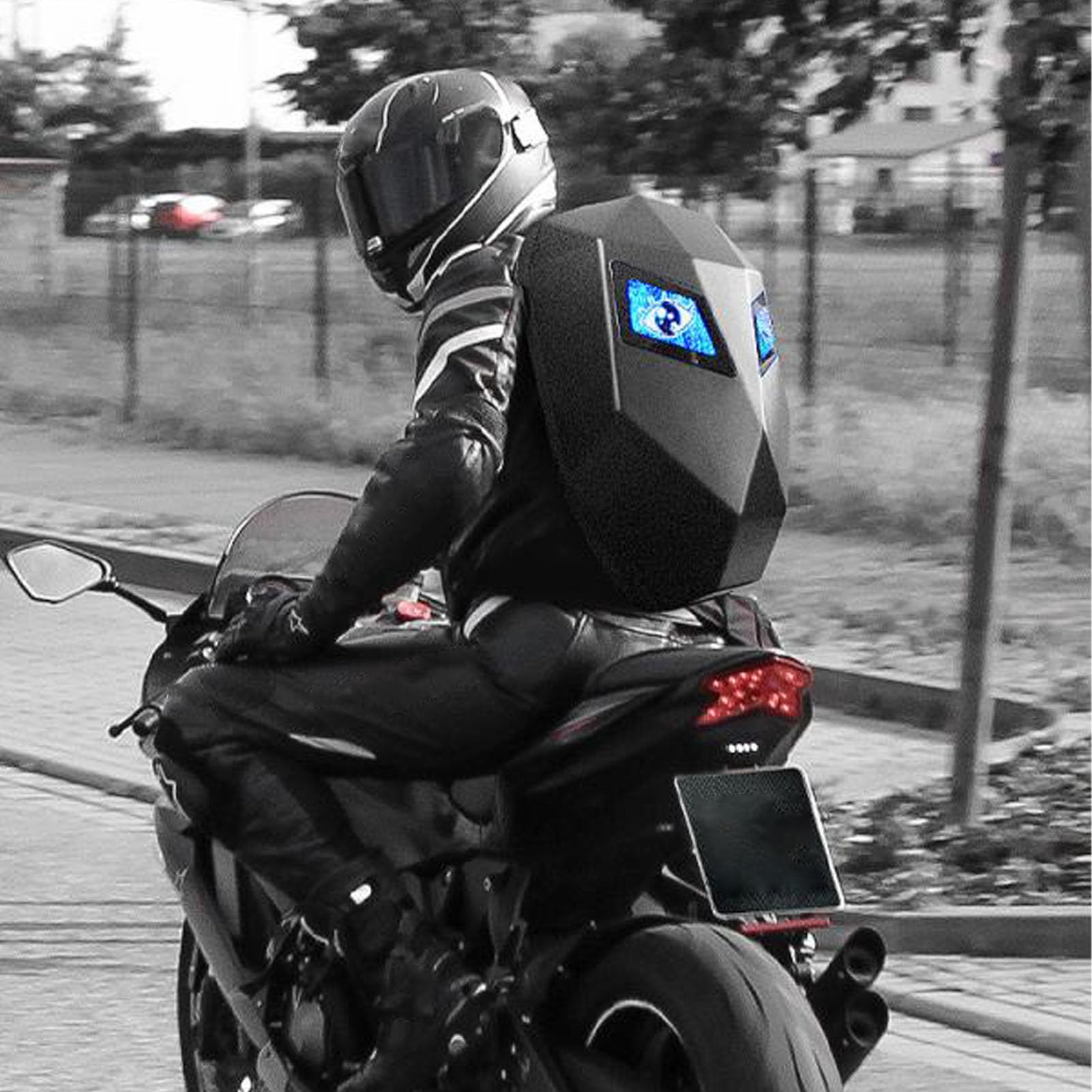 Gugxiom Zaino Moto Uomo, Zaino LED 17,3x13,4x7,1 Pollici con Schermo a Colori Programmabile Fai-da-Te, Borsa per Casco Impermeabile con Guscio Rigido Zaino per Laptop