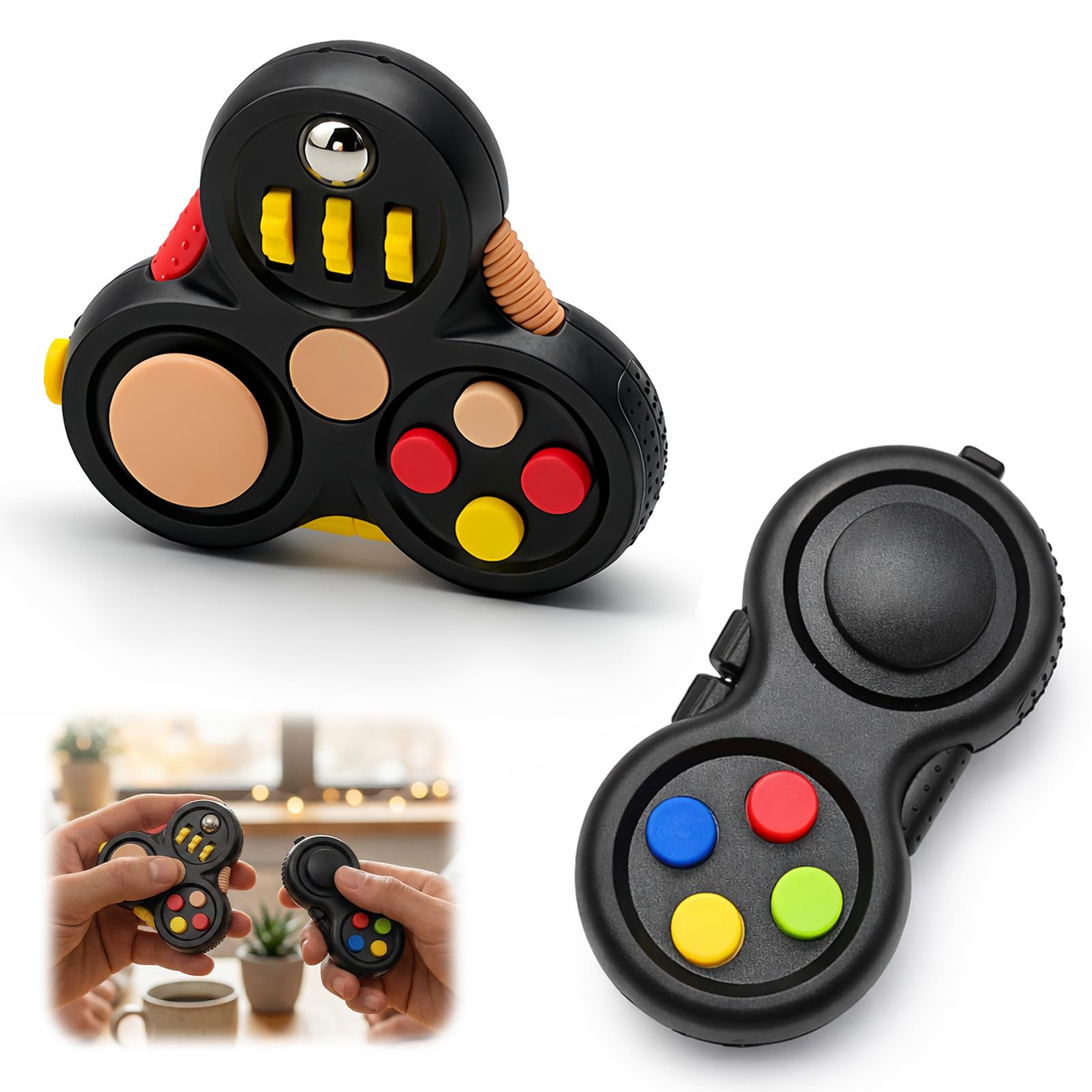 2 PCS Fidget Pad Toys, Fidget Pad 11 Function Toy for Release Stress Anxiety Relief Colorful Buttons Hand Fidget Perfect Game for ADHD, ADD Adults, Durable materials Easy to Use(Black)