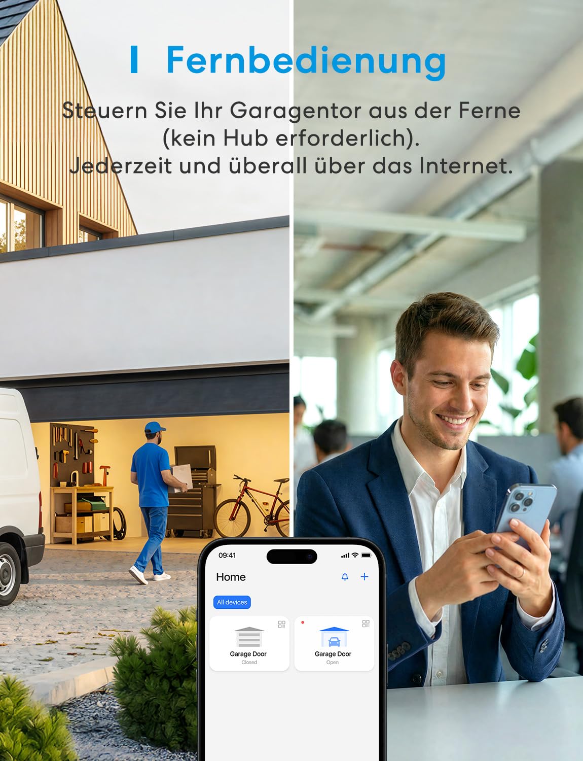 Meross Smart Garagentoröffner Fernbedienung, kompatibel mit CarPlay, Apple HomeKit, Siri, Alexa und Google, Universal WLAN Garagentoröffner mit Benachrichtigung, Sprachsteuerung, Auto-Close und Timer