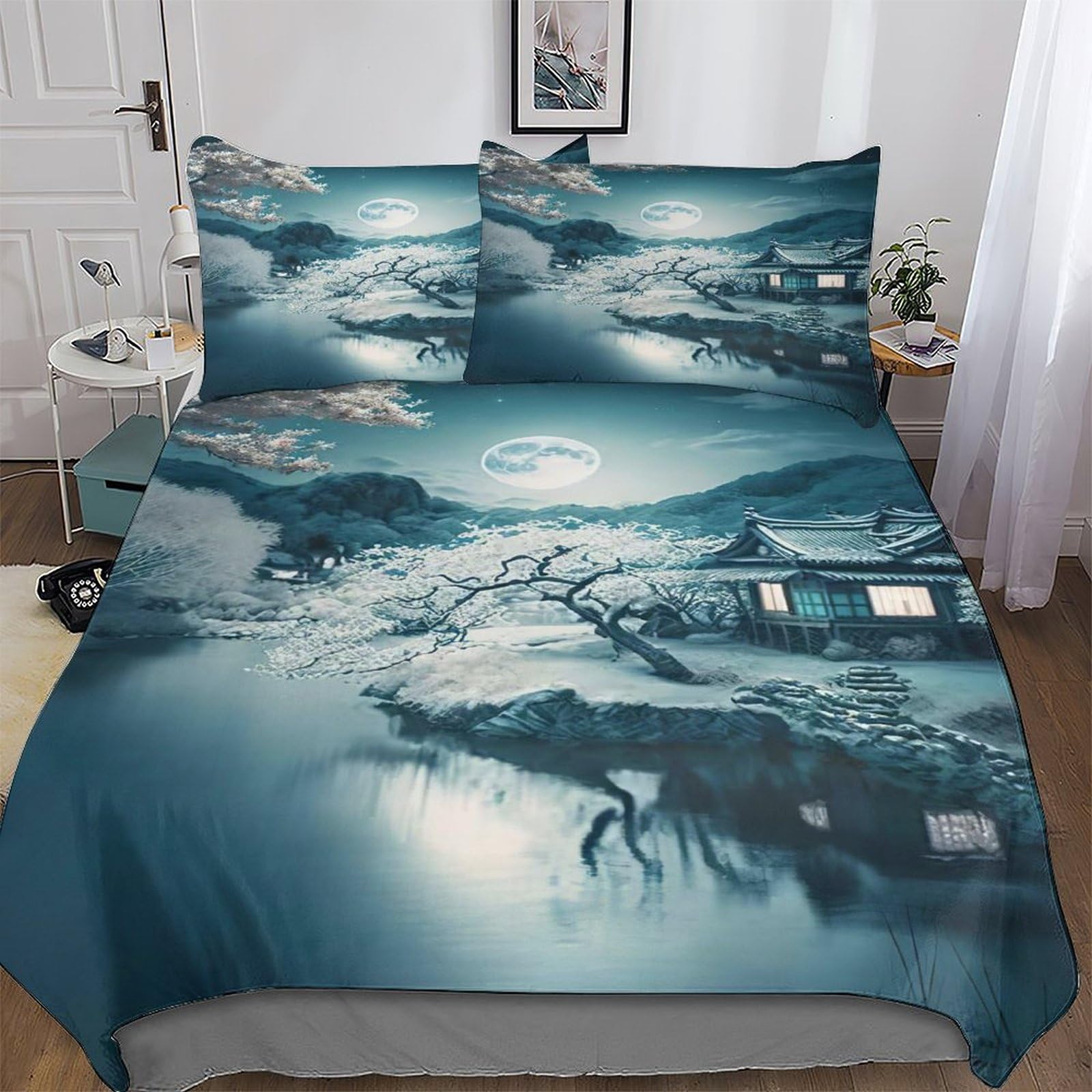 Ensemble housse de couette microfibre 3 pièces design cerisier Japon