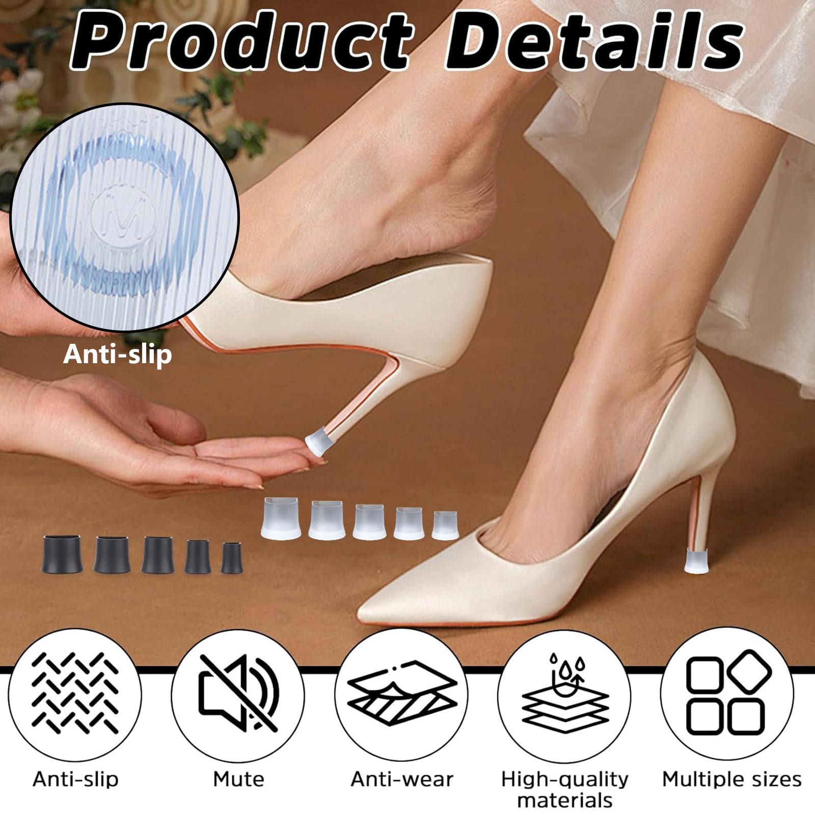 Protezioni per tallone per scarpe – 16 paia di copriscarpe durevoli, antiscivolo, antirumore e resistenti all'usura, per tacchi alti, appartamenti e altro ancora, ideali per interni ed esterni