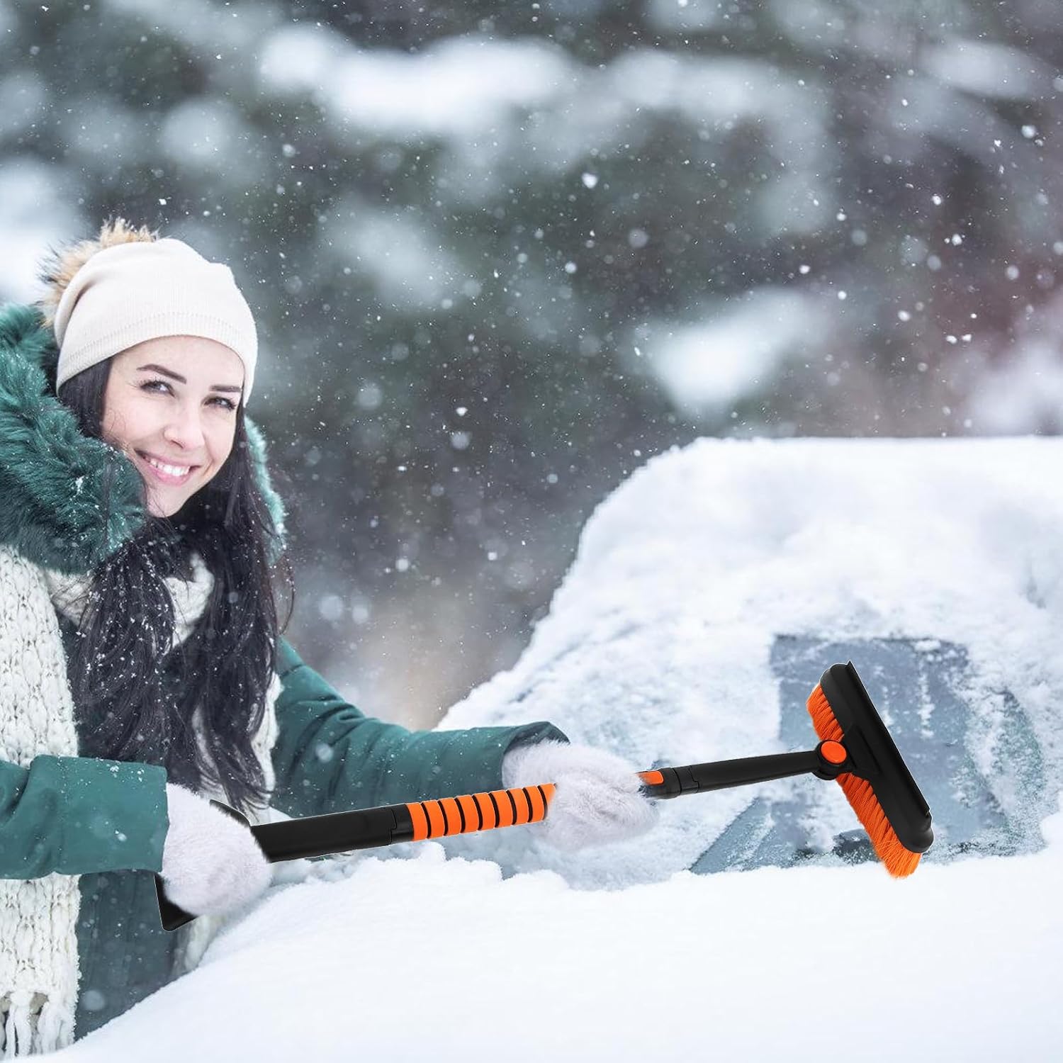 VOSAREA Extendable Snow Brush, Ice Scraper and Car with Scratch-Free Snow Removal Adjustable 80-100cm Aluminum Alloy Handle, Dual-Sided Ice Scraper, Ergonomic Design for Winter Car