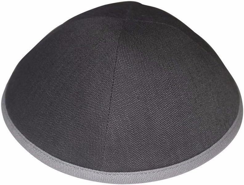 iKippah Solid Grey Linen with Light Grey Rim 8.25 inch Yarmulke