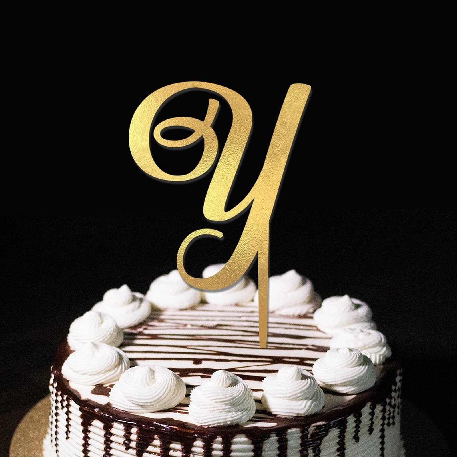 Letter Y Cake Topper Initial Glitter Gold For Birthday Decorations Reusable Rustic Bridal Shower Gifts For Family Friends Personalized Any A B C D E F G H I J L M N K O P R S T U V W X Y Z