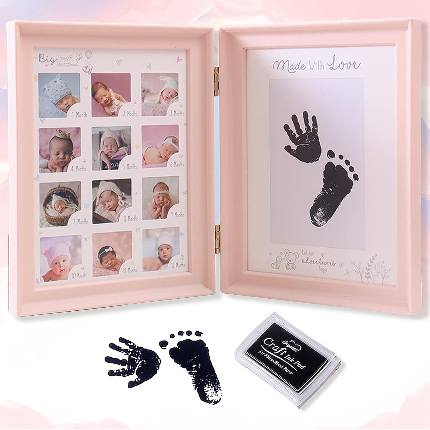 HomeCloud 1st Birthday Gifts Photo Frames,Newborn My First Year Photo Frame Baby Girls Boys Birthday Decoration Album Baby Shower Keepsake Photo Frame First Birthday (12 Photo_Pink)