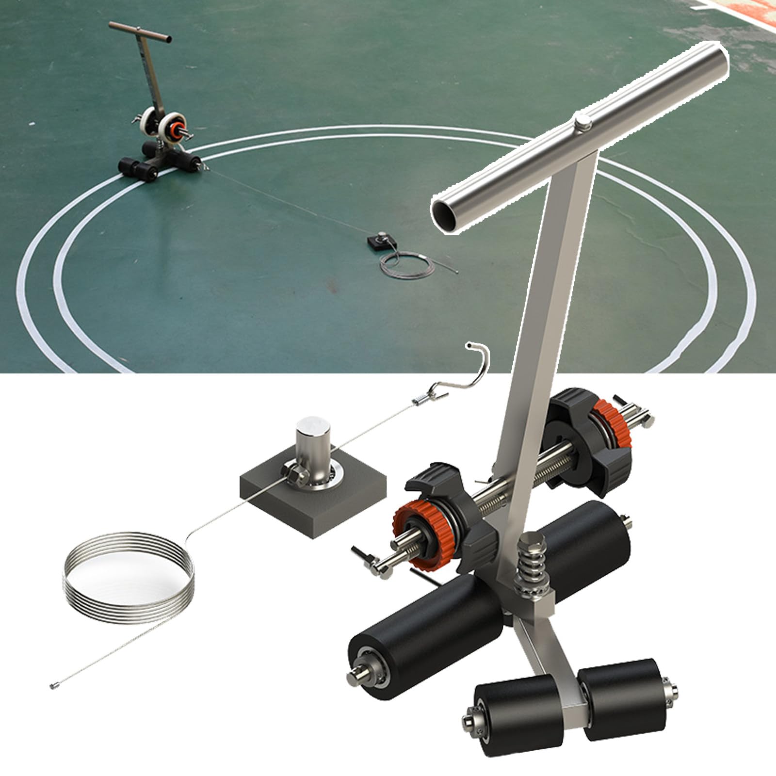 Aioneer Manual Floor Tape Applicator, Tape Marking Machine W/Drawing Circle Kit,Adjustable Spacing: 3-15Cm,Handle Height:55-80Cm, For Driveway, Garage, Ballpark