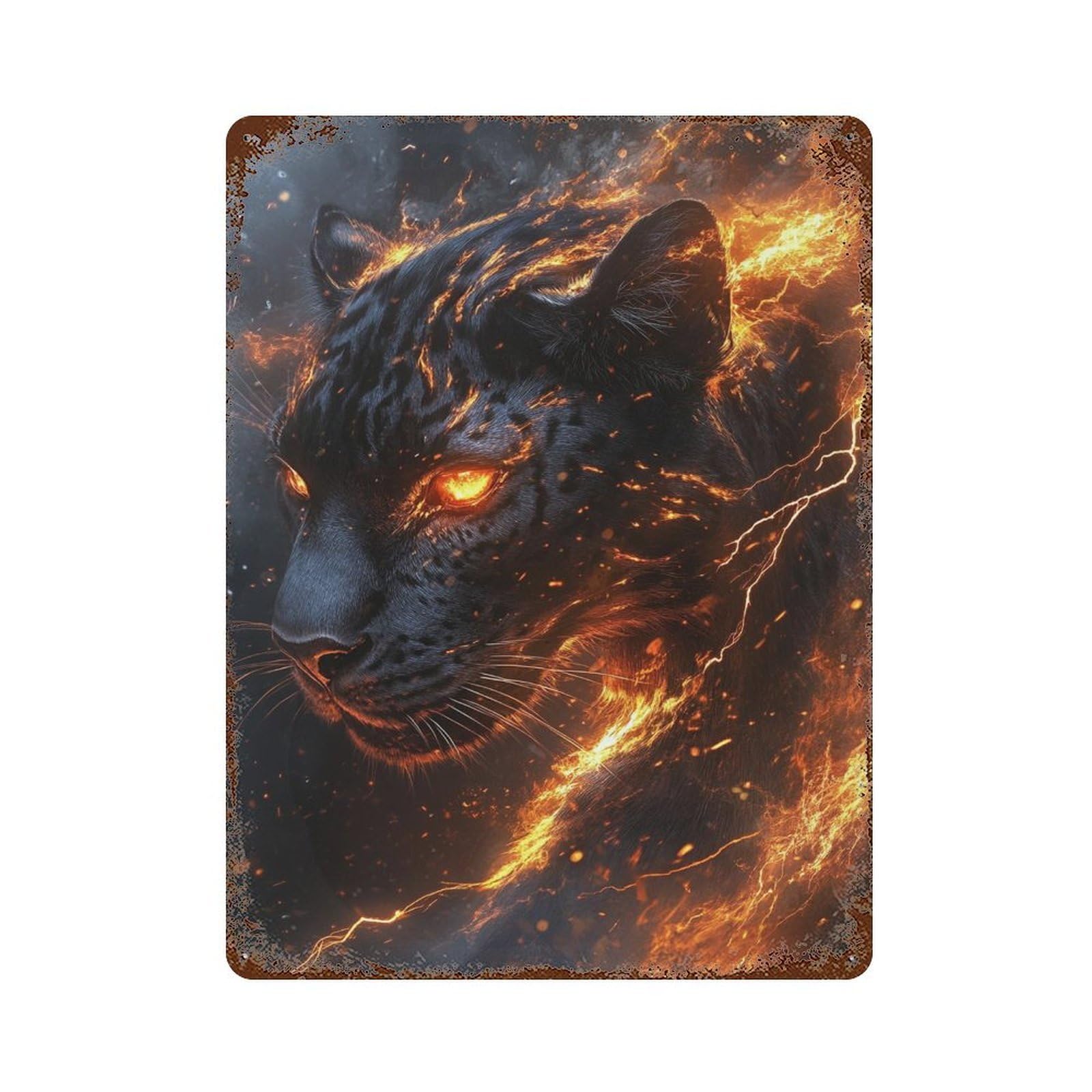 Black Panther with Fiery Eyes 15.7"x11.8" Retro Metal Sign, Vintage Wall Decor for Office, Studio And Wall Decor