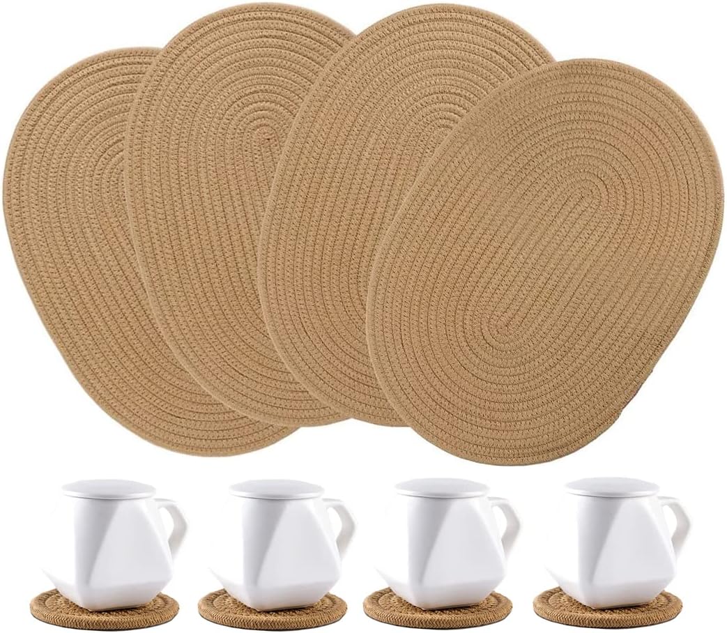DAWN FLAME Set of 2 Oval Rattan Placemat Natural HandMade