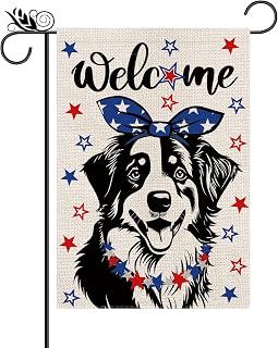 4th of July Garden Flag Australian Shepherd Dog Patriotic Stars Vertical Double Sided Welcome Fourth of July Independence Day Memorial Day Yard Outdoor Decorations 12.5x18 Inch