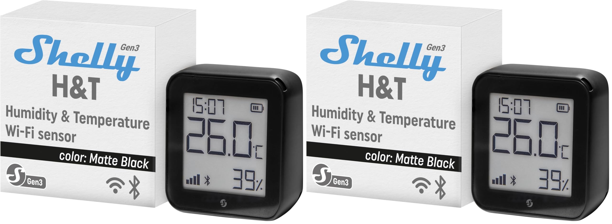 Shelly H&T Gen3 Schwarz | WLAN Smart Temperatur- und Feuchtigkeitssensor | Fernsteuerung | Smarte Szenen | Benachrichtigungen | Datenspeicherung | Kein Hub Erforderlich | Alexa & Google Home