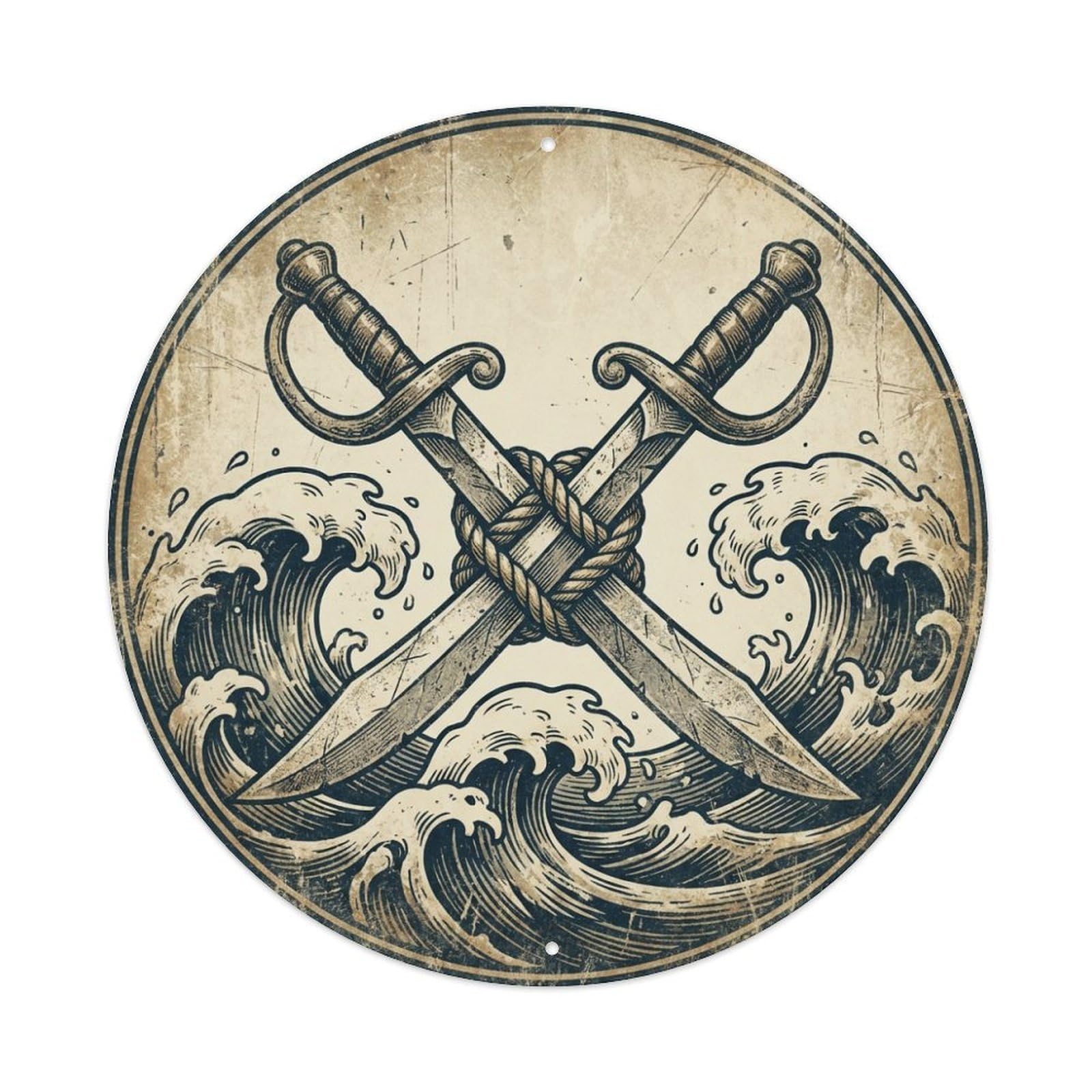 Jolly Roger Cutlasses Rope Waves Buccaneer Metal Tin Sign