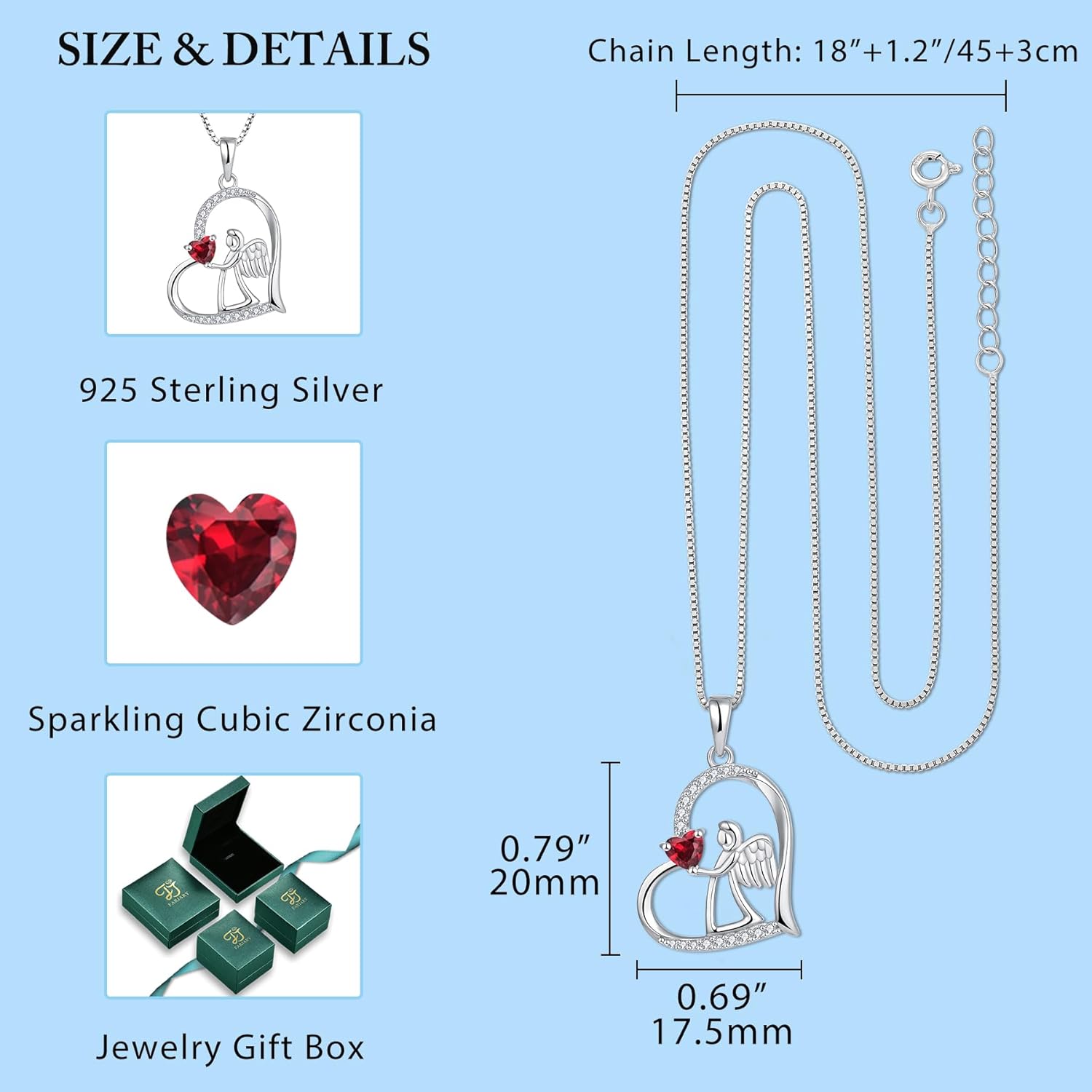 FJ Heart Guardian Angel Necklace 925 Sterling Silver Angel Wing Pendant Birthstone Jewelry for Women - Image 5