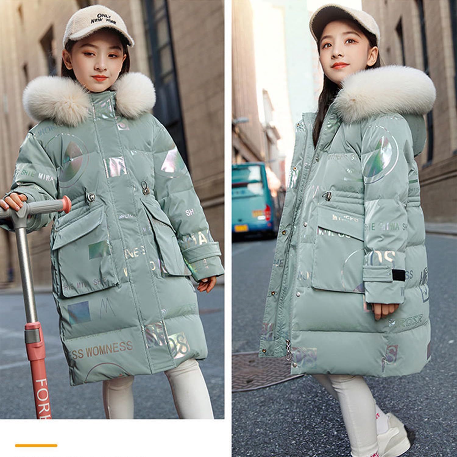 Enfant Fille Manteau Doudoune à Capuche Hiver Vest Capuchon Fourrure Long Chaud Fermetures éclair pour Neige