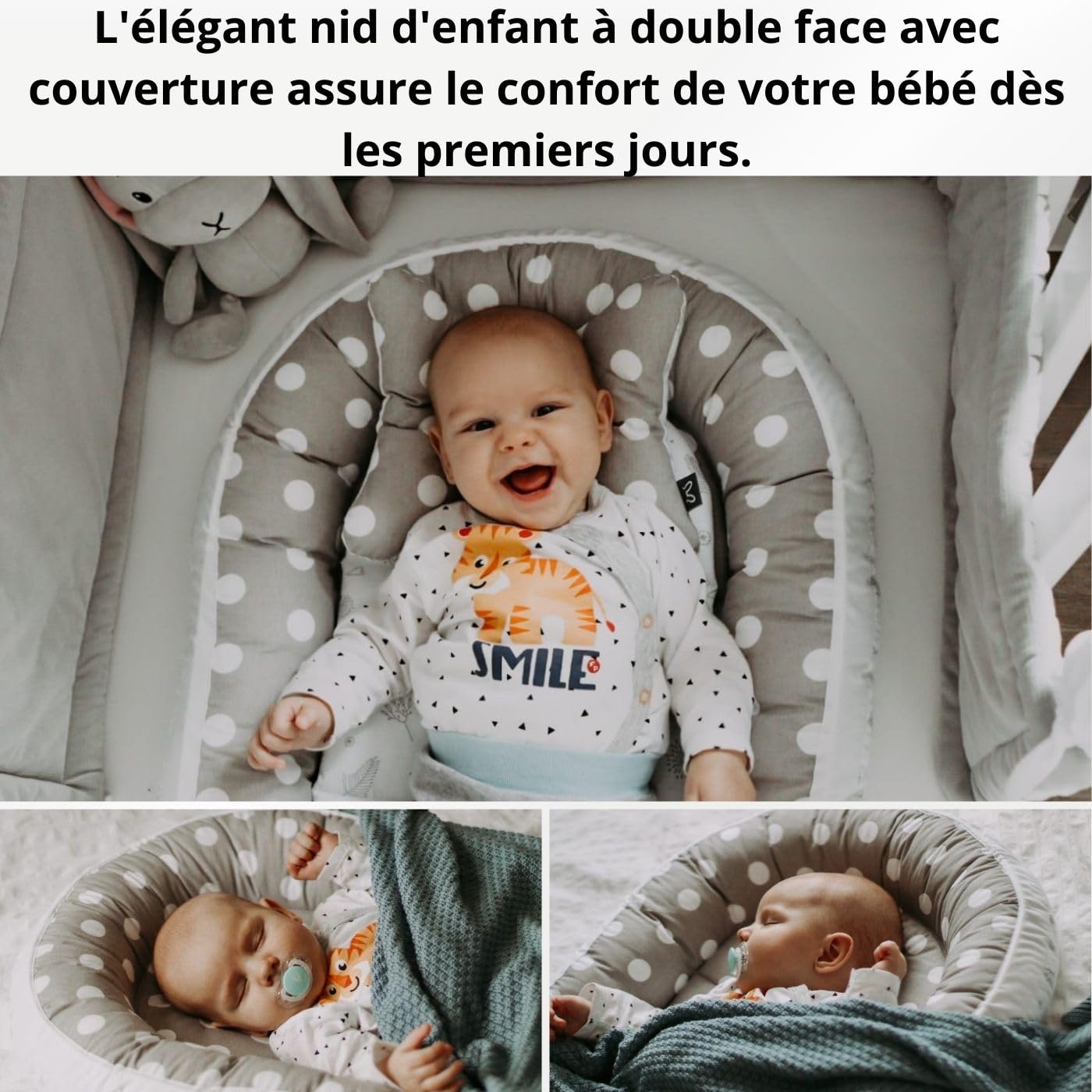 Bellochi Nid d'ange pour bébé - 100% Coton - Certifié Öko-Tex - 90 x 60 x 12 cm - Star Copse