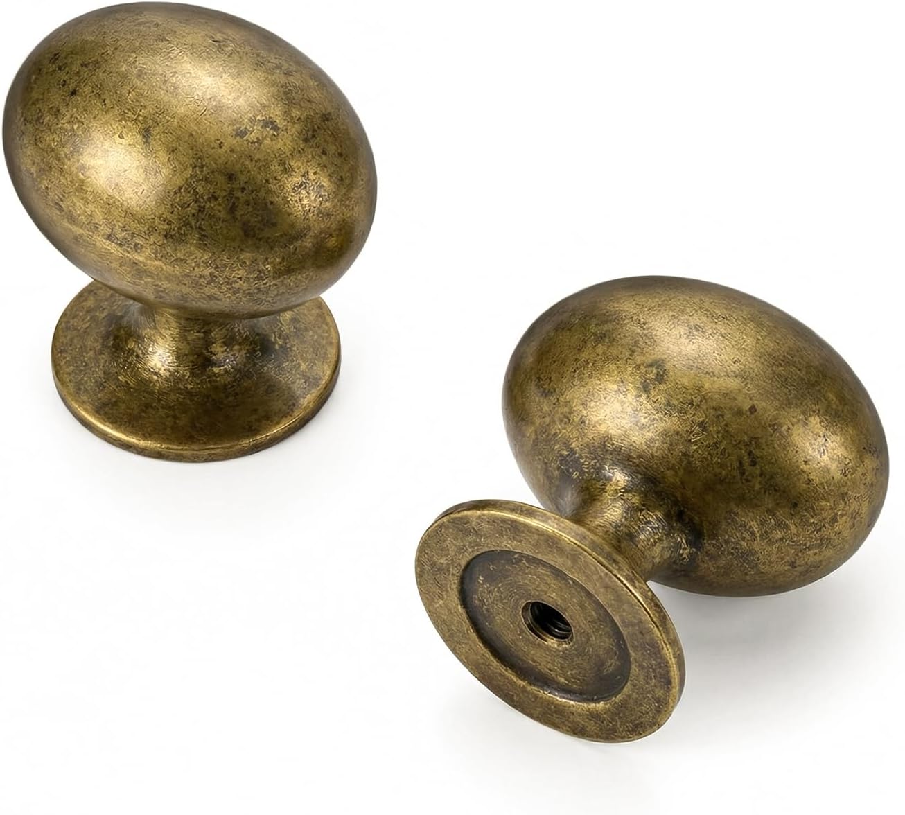 - homdiy 10 Pack Antique Brass Cabinet Knobs 1-5/16 inch Oval Antique Brass Drawer Knobs Kitchen Cabinet Handles for Cupboard Dresser