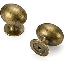 homdiy Solid Antique Brass Cabinet Knobs, 10 Pack 1-5/16 inch Oval Drawer Handles, Smooth Edge, Screws Included, Heavy Duty, Modern Kitchen Cabinet Hardware for Cupboard Dresser Closet