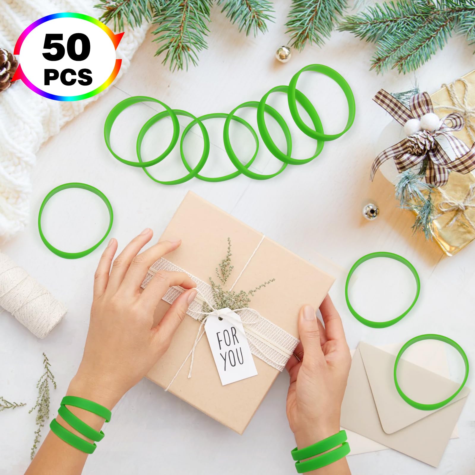 THXIY 25PCS Silicone Wristbands for Kids Teens 7'' Sports Wholesale Rubber Bracelets for Events Party Teacher Supplies Boys Gilrs Education Activities Green - Image 4