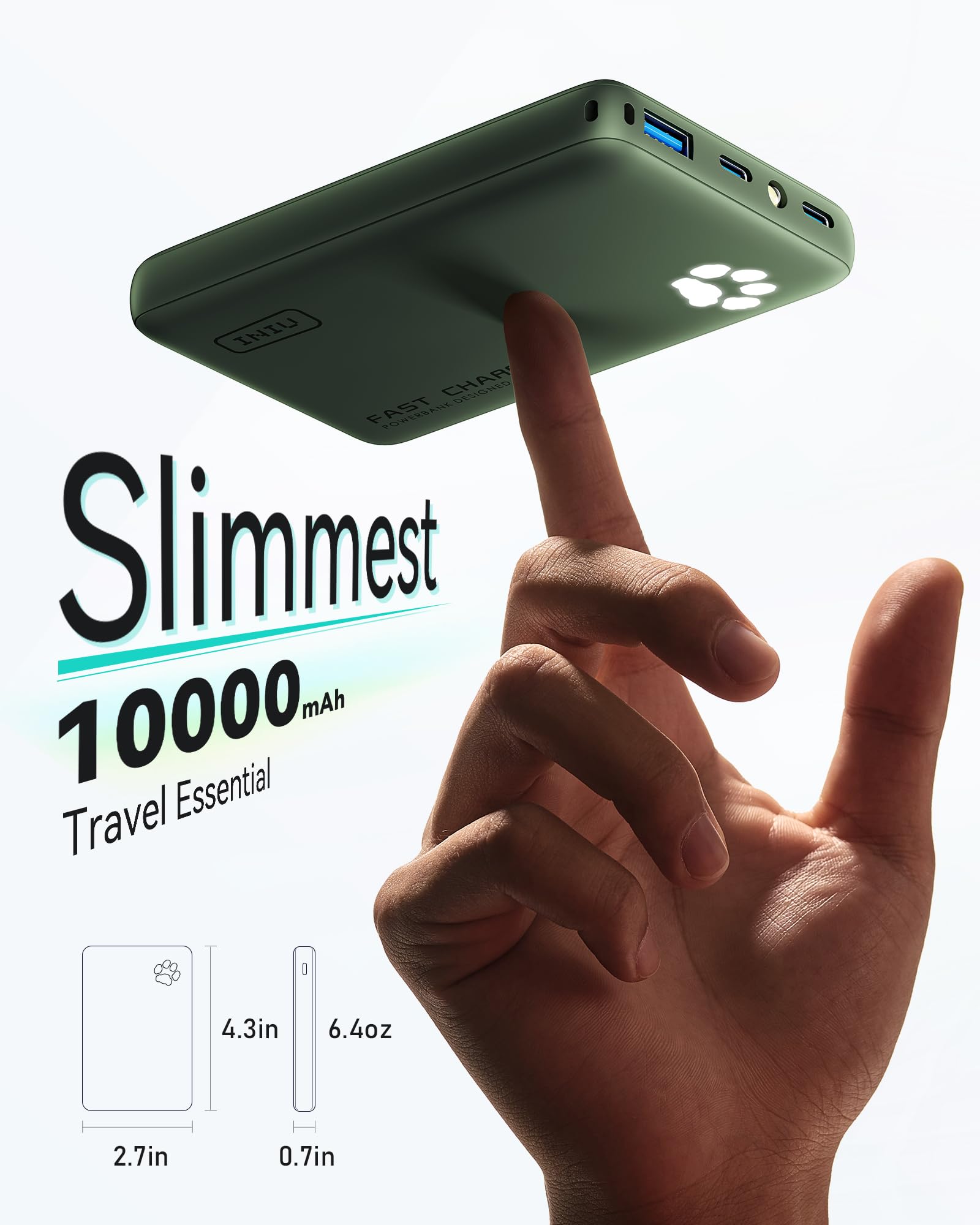 INIU Portable Charger, Ultra Slim 10000mAh 45W PD Power Bank, Fast Charging Mini Battery Pack, Travel Trip Accessories Ship Essentials for College Students Travelers Teen Boys Girls,: Green