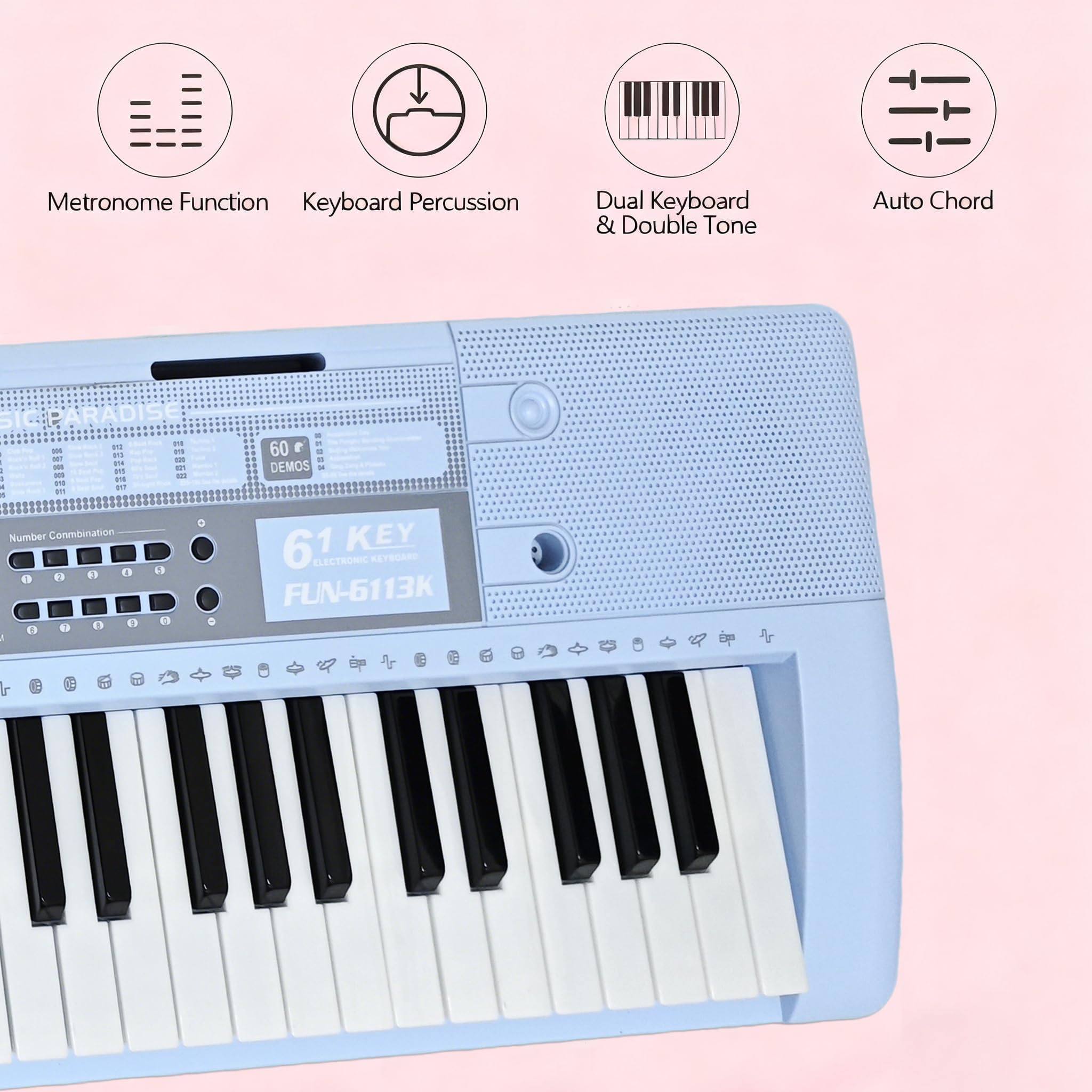 Tastiera elettronica a 61 tasti con tasti illuminati, mini tastiera musicale con supporto per tastiera, sintetizzatore digitale portatile, per principianti, bambini e adulti (blu)