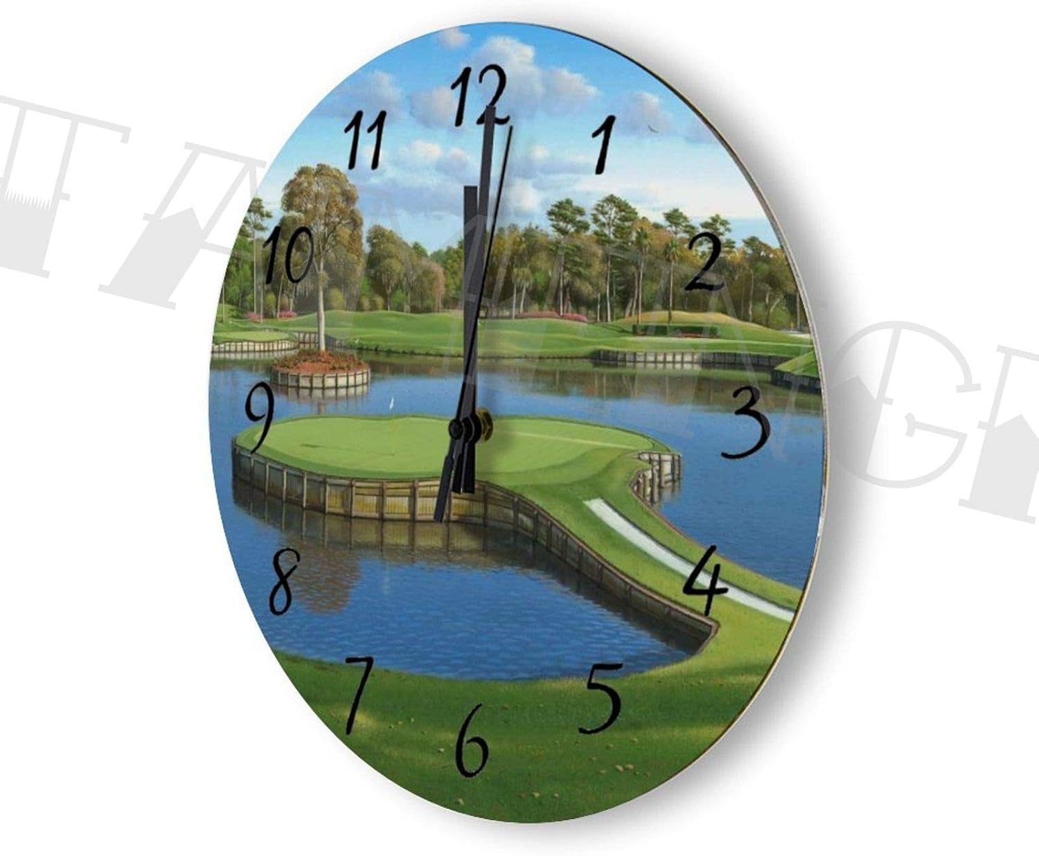 Round Wood Wall Clock Home Decor Course Hole Background Wall Clock Battery Operated, no ticking sound, for home the Kitchen Living Room Bedroom Restaurant or Office made in US