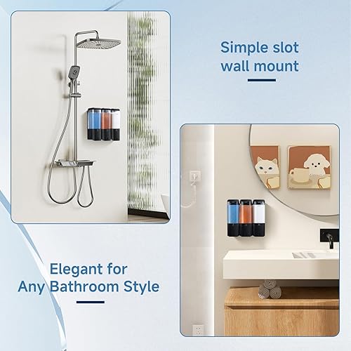 Miniatura 6 de Dispensador de champú y acondicionador montado en la pared, dispensador de jabón de ducha, sin taladro, fácil instalación, dispensador de champú