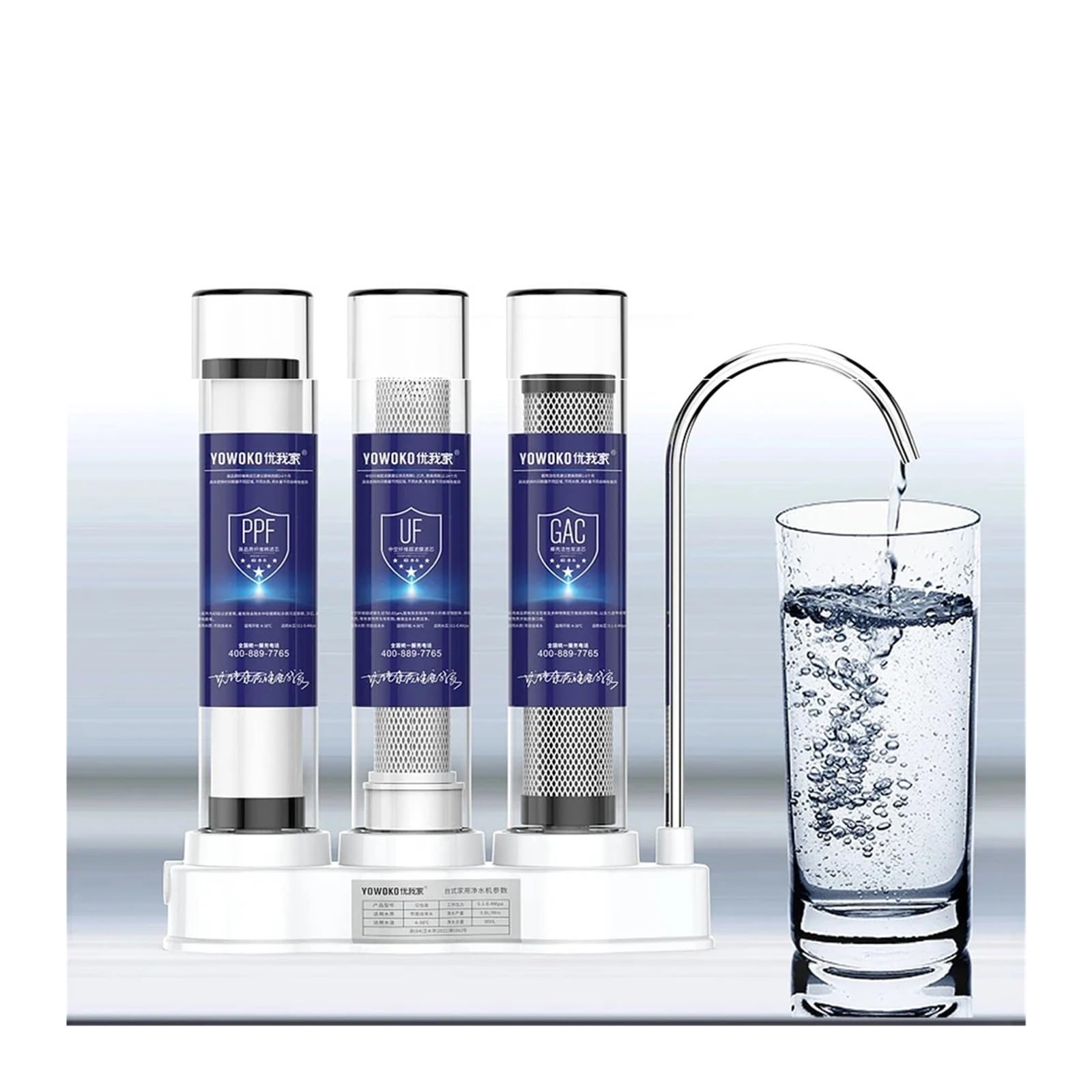 Système de Filtration d'eau sous évier avec Robinet, Filtration d'eau de comptoir de Cuisine en 3 étapes, 0,01 Micron, Filtre 99% du Chlore