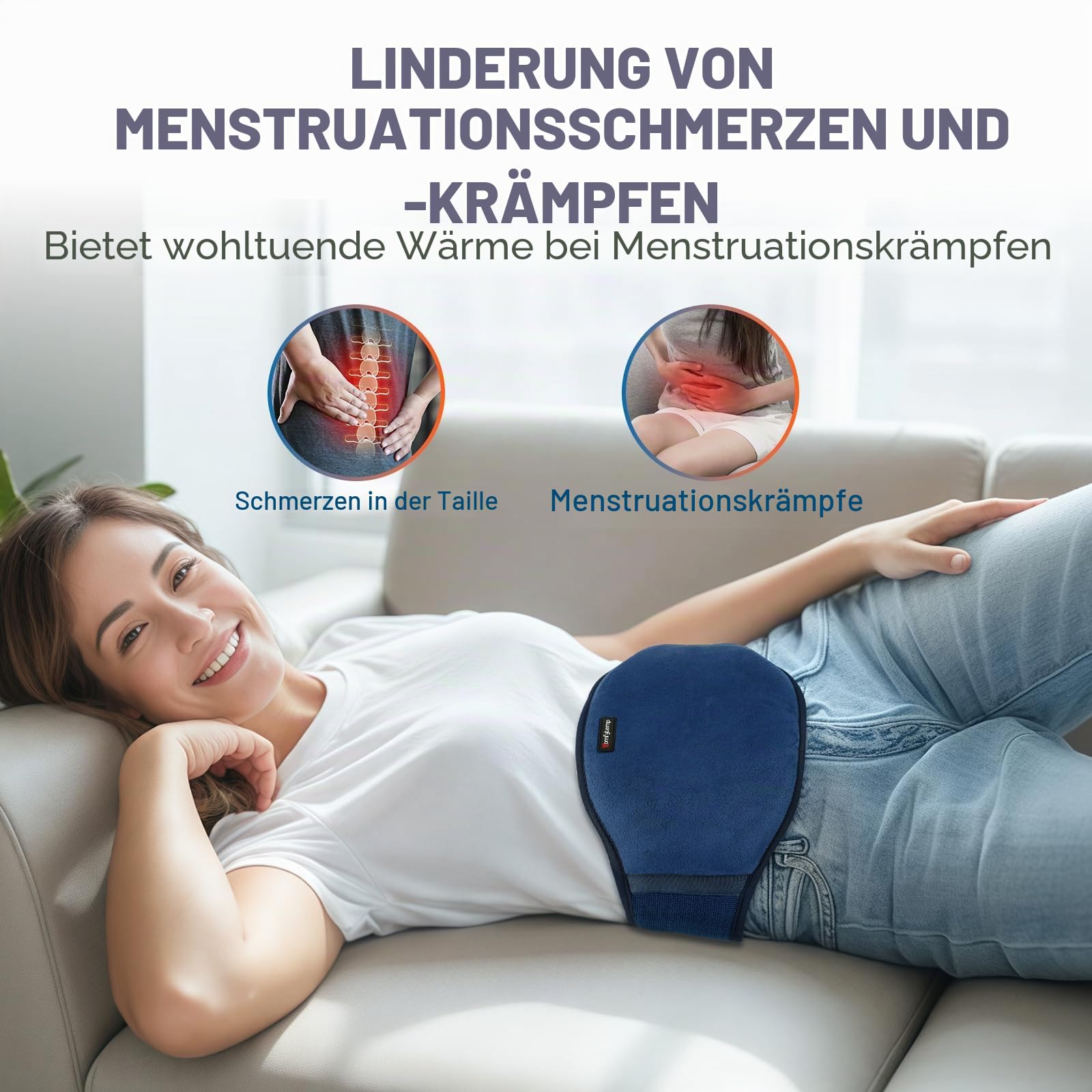 Comfytemp Heizgürtel für den Lendenbereich, kabellos, mit Vibrationsmassage, 3 Temperaturstufen & 3 Massagemodi, beheizter Rückengurt zum Entspannen der Rücken, automatische Abschaltung, 18 x 147 cm