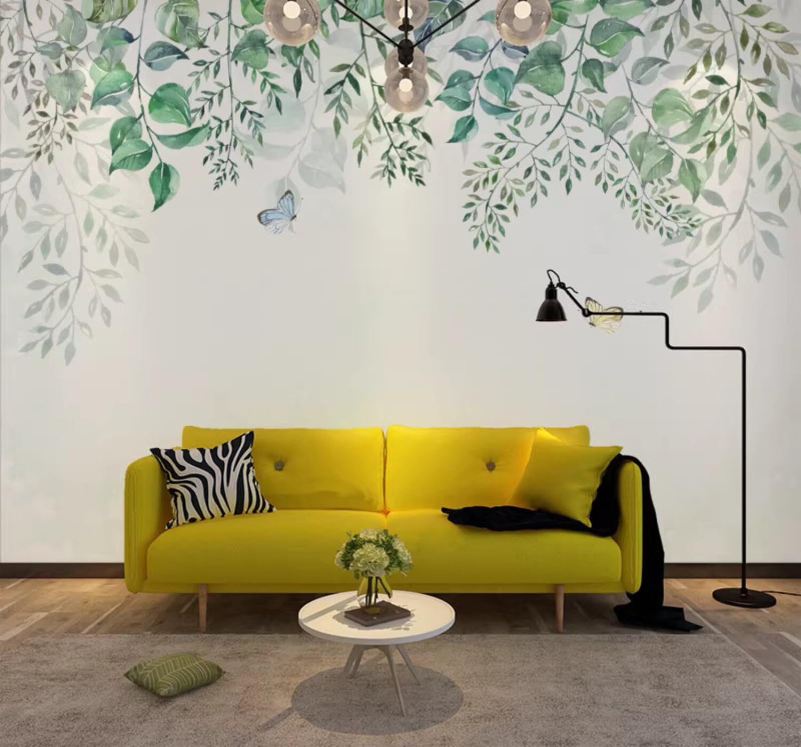 Fresh and Light Minimalist Three Dimensional Green Leaves Butterflies 3D Wallpaper Easy Install Feature Office Living Room Sofa Bedroom TV Background Wall Decoration-400cm×280cm