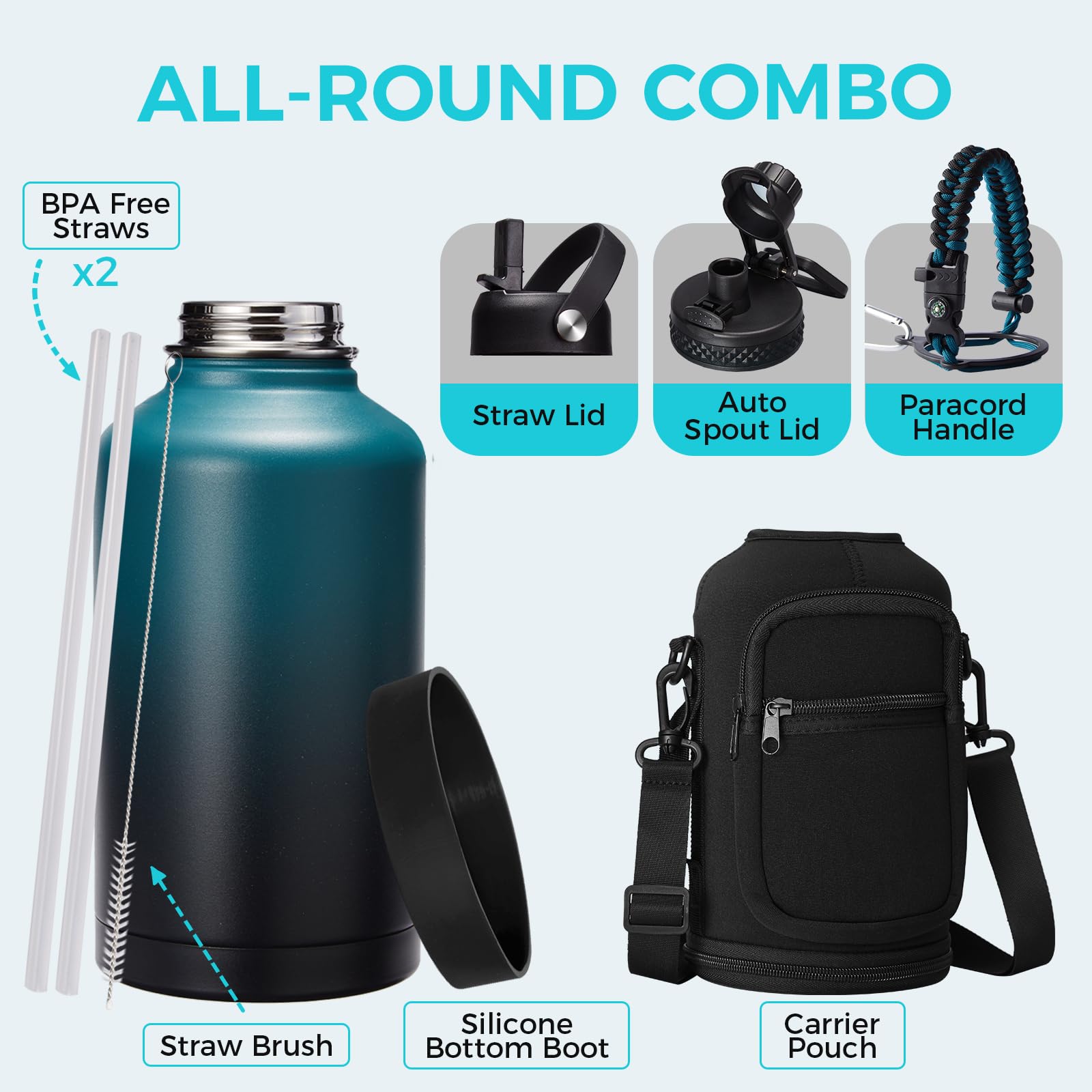 64oz Insulated Water Bottle With Paracord Handle, Togo - View #8