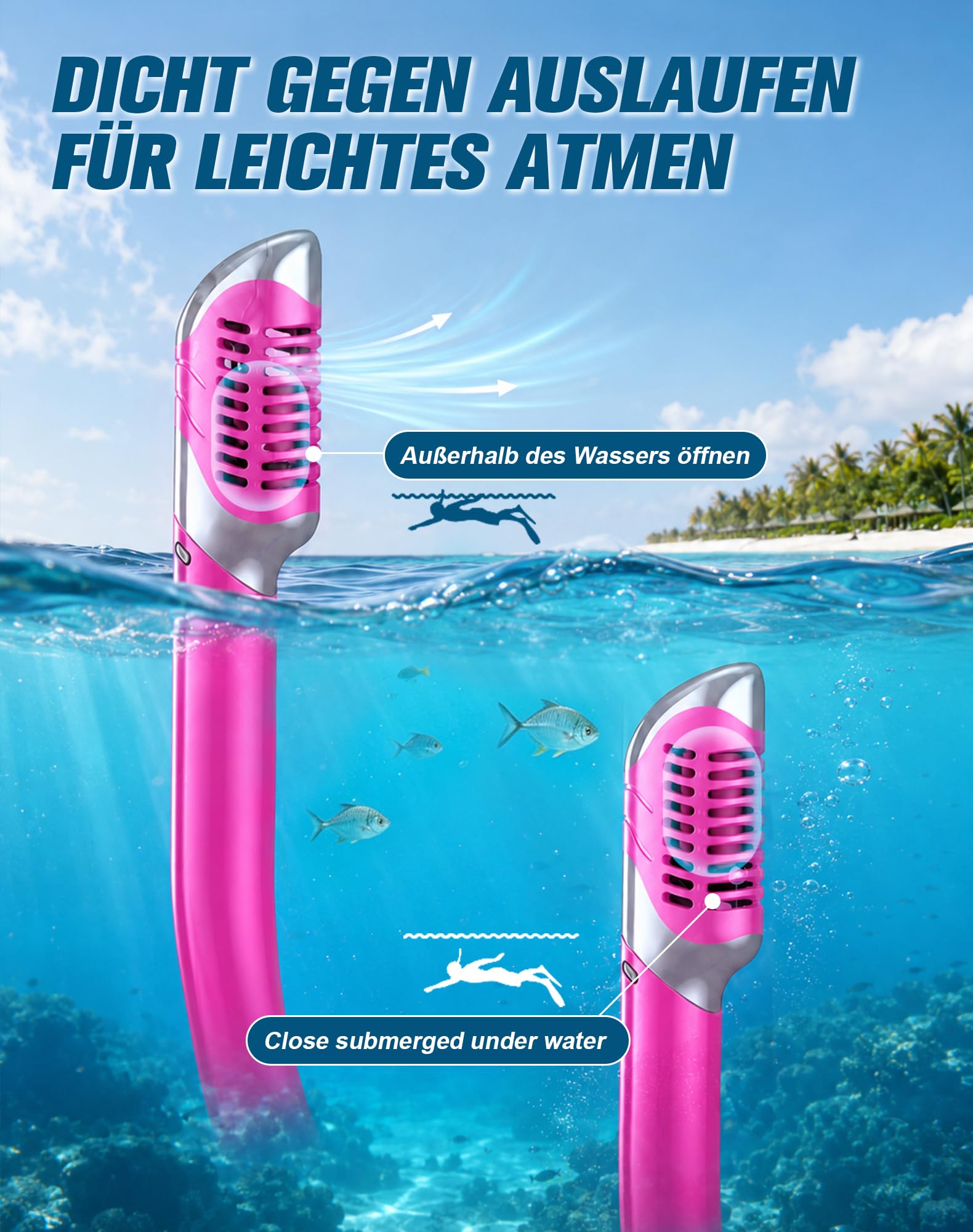 Schnorchelset Erwachsene, 2er-Set, Schnorcheln Set mit Panorama Schnorchelmaske und Dry Schnorchel, Anti-Fog wasserdichte Tauchmaske aus Gehärtetem Glas für Tauchen, Schnorcheln, Schwimmen