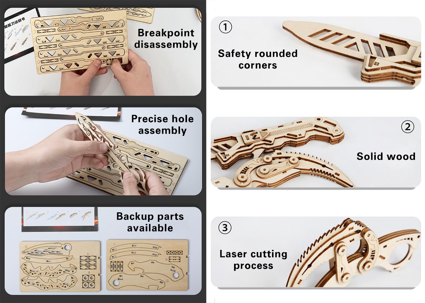 Coltello Karambit In Legno Puzzle CSGO Knife A Farfalla Da Allenamento Finto Butterfly Balisong Trainer Caccia Tascabile Gravity Regali Originali Per Adulti Uomini Donne Bambini