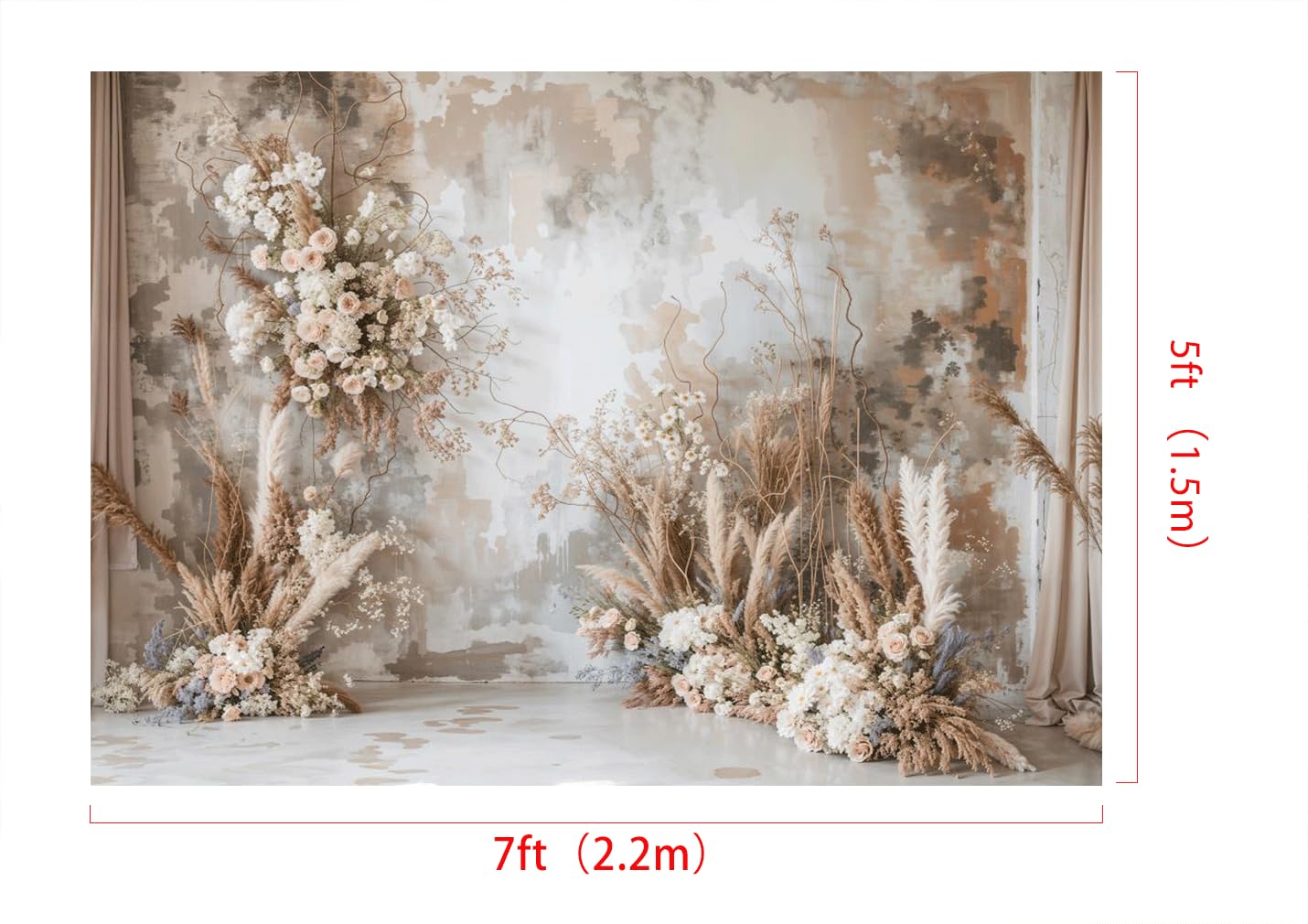 Kate Bohême Style Photo Fond 2.2x1.5m/7x5ft Pampas Herbe Fleur Fête D'Anniversaire Décoration Boho Portrait De Mariage Photographie Fond