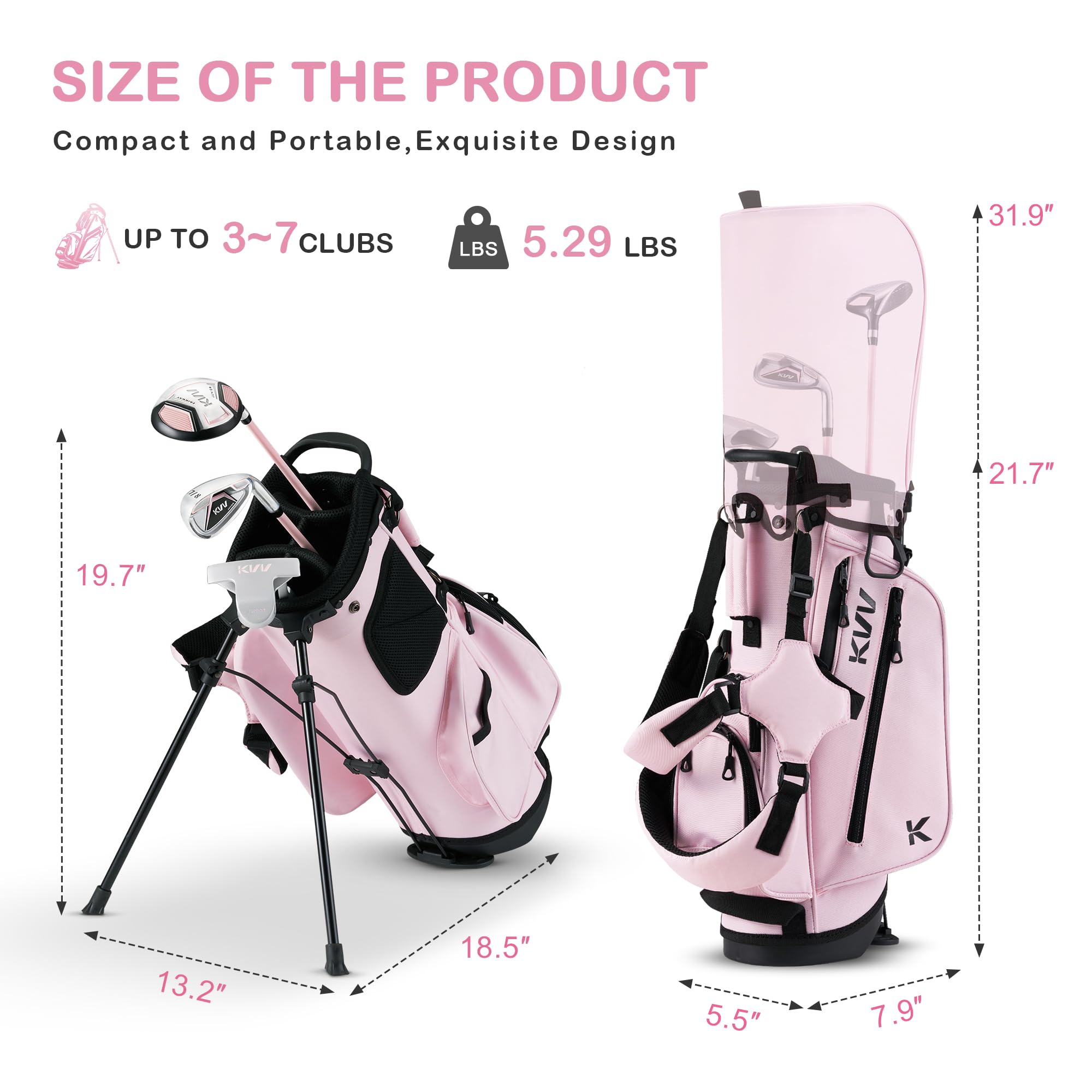 KVV Juego completo de palos de golf para niños de 3 a 5 años, con bolsa de soporte ligera, Fairway, Iron y Putter para diestros (rosa, edades de 3 a 5 años)
