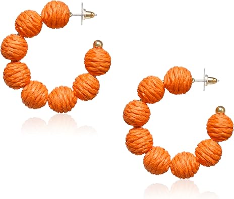 Rattan Hoop Earrings for Women Fun Boho Summer Beach Earrings Statement Raffia Ball Drop Earrings for Trendy Straw Wicker Circle Earrings Jewelry