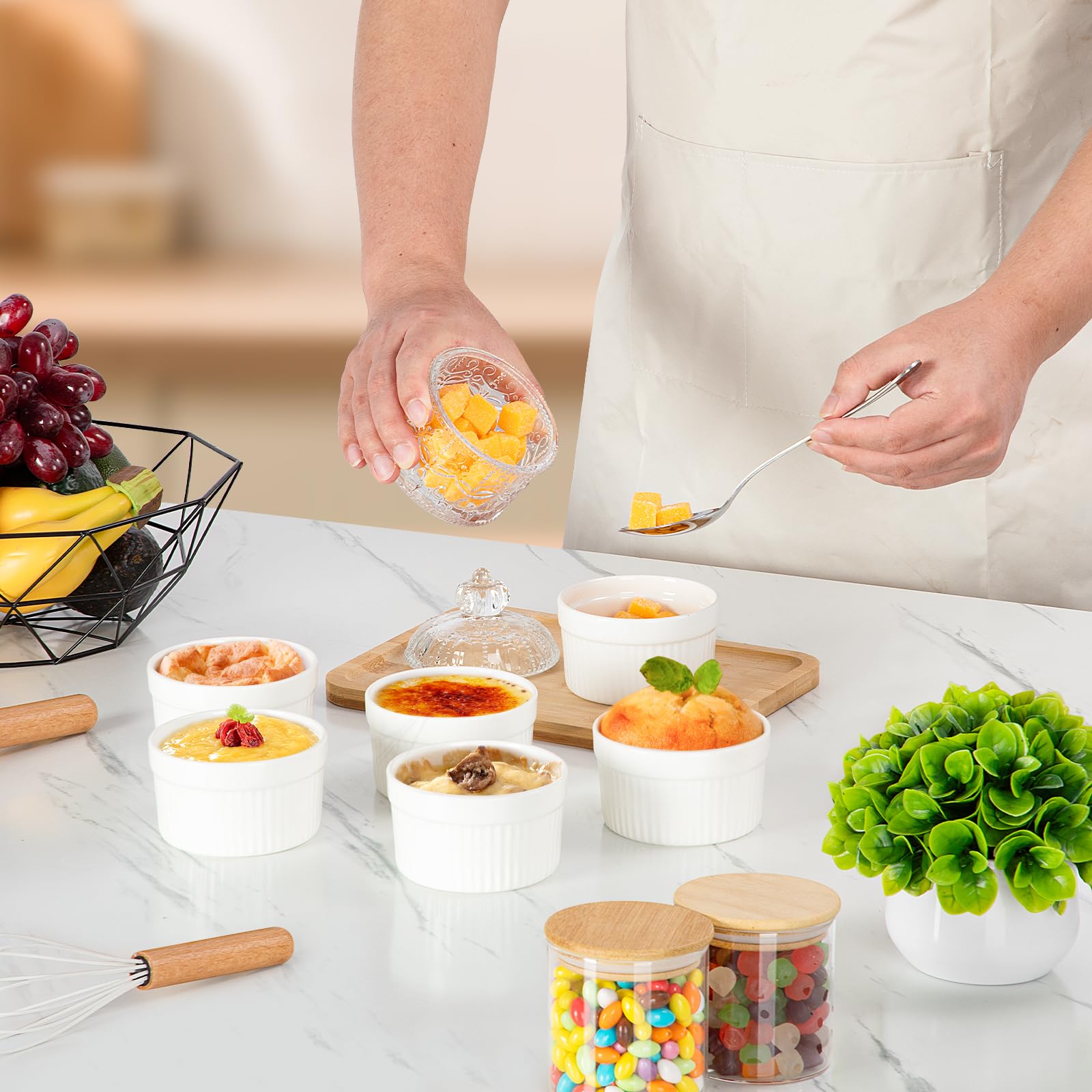 Auflaufform Klein Creme Brulee Schälchen, 6 Stück Souffle Förmchen 230ml, , Keramik Ragout Fin Schalen Für Lavakuchen, Pudding, Würzfleisch Mini Auflaufform