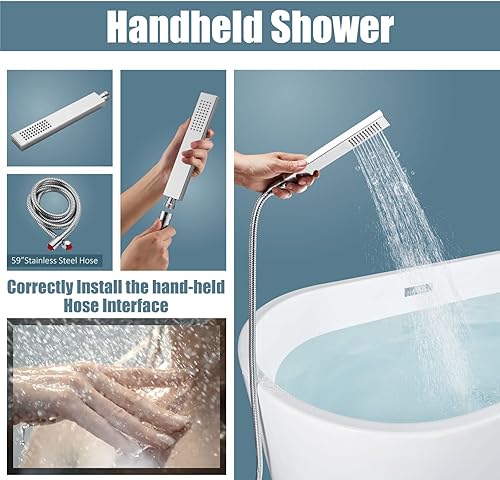 Miniatura 23 de Aolemi Grifo de bañera independiente para montaje en el suelo, con rociador de mano, mango único, grifos de baño de pie independientes, caño Mate