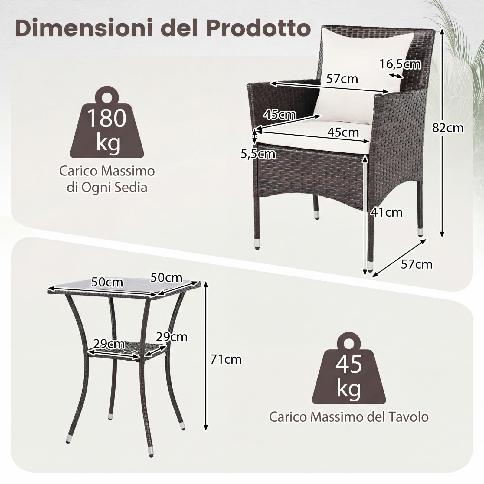 COSTWAY Set da Salotto da Giardino 3 Pezzi, 3 Pezzi Set Mobili da Esterno in Rattan con Tavolo in Vetro Temperato a Doppio Ripiano, Set da Conversazione con Cuscini per Veranda (Marrone+Bianco)