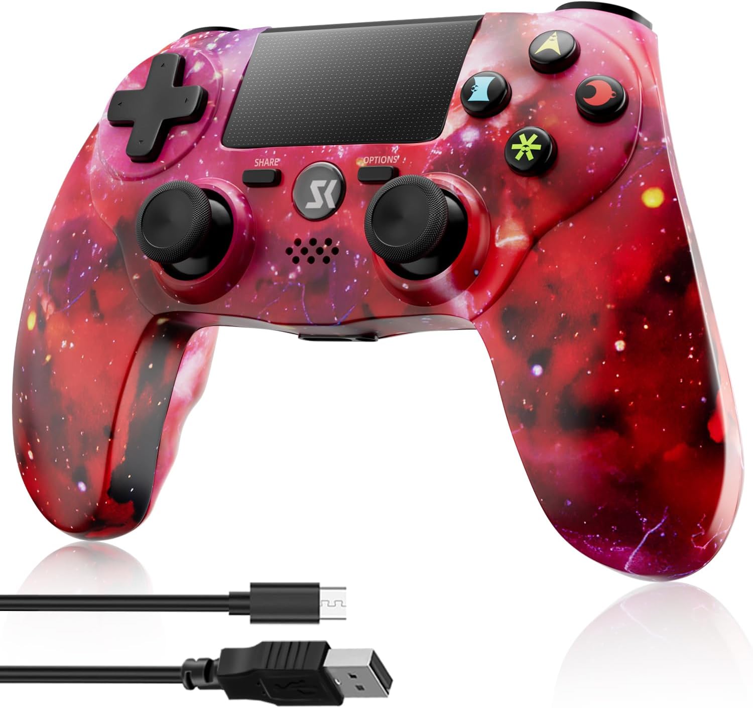 Controller for PS4, Wireless Controller Red for Sony PlayStation 4/Slim/Pro, Remote Control with 6-Axis Motion Sensor/Double Vibration/Sensitive Touch Pad/Speaker & 3.5mm Audio Jack/800mAh Battery