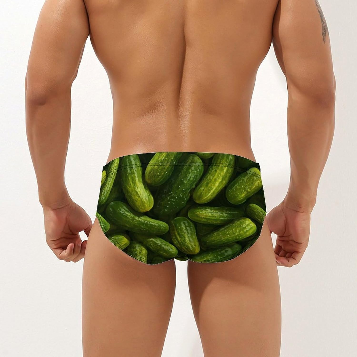 Green Pickles Cucumbers Men's Swimsuit Brief Sexy Bikini Briefs Retro Printed Swimwear Quick Dry Swimming Trunks 3X-Large