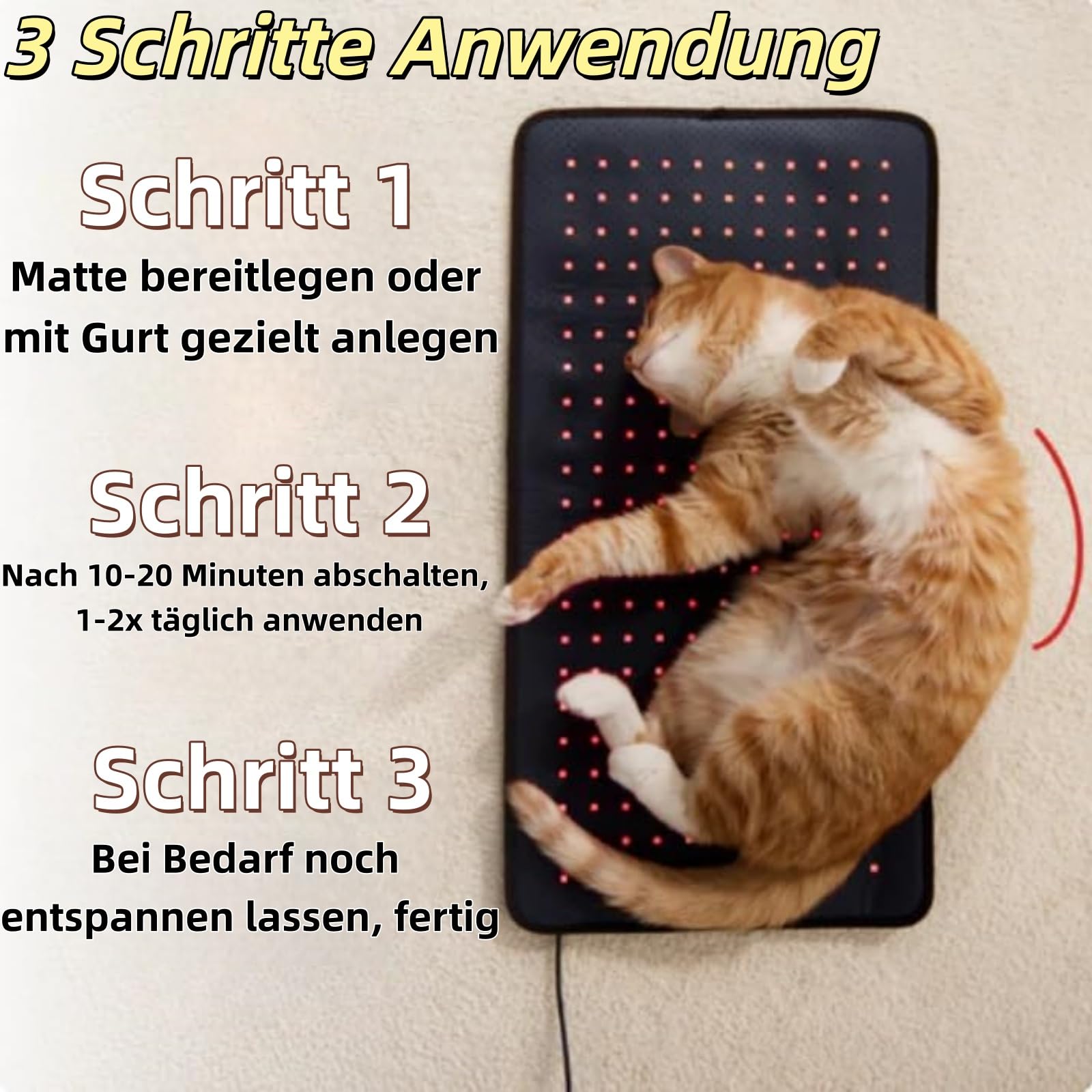 Rotlicht-Therapiematte für Hunde und Katzen, 660nm & 840nm Infrarotrotlichttherapie, Schmerz- & Gelenkunterstützung, Sichere Wärmetherapie, Einfache Anwendung zu Hause