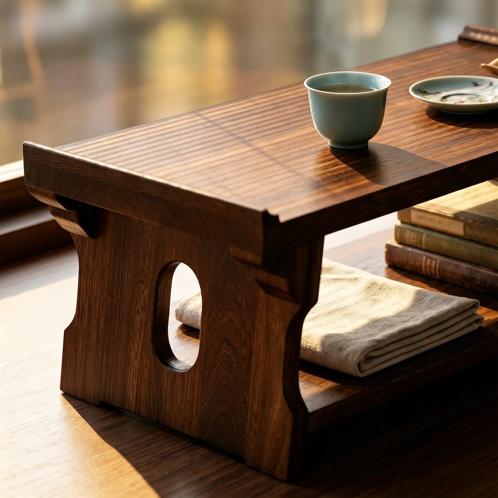 Tavolo da Altare La Meditazione, Tavolino Basso con Cassetto Portaoggetti Nascosto, Portatile Tavolino per Soggiorno, Camera da Letto, Meditazione(70x35x28cm/28x14x11in)