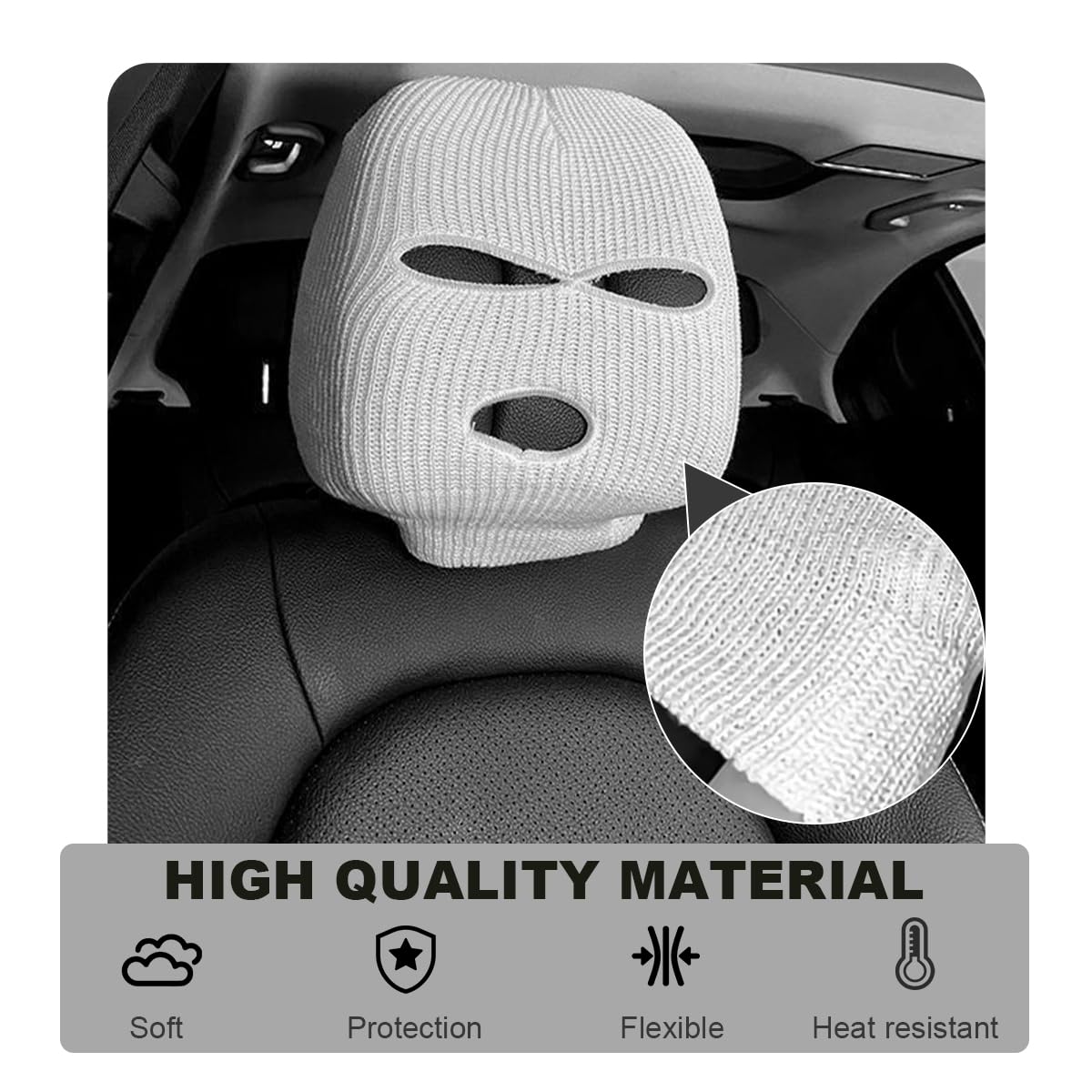 2 PCS Car Headrest Cover Personalized Funny 3 Hole Auto Seat Full Face Mask Headcover Ski Mask Wrap — view 3