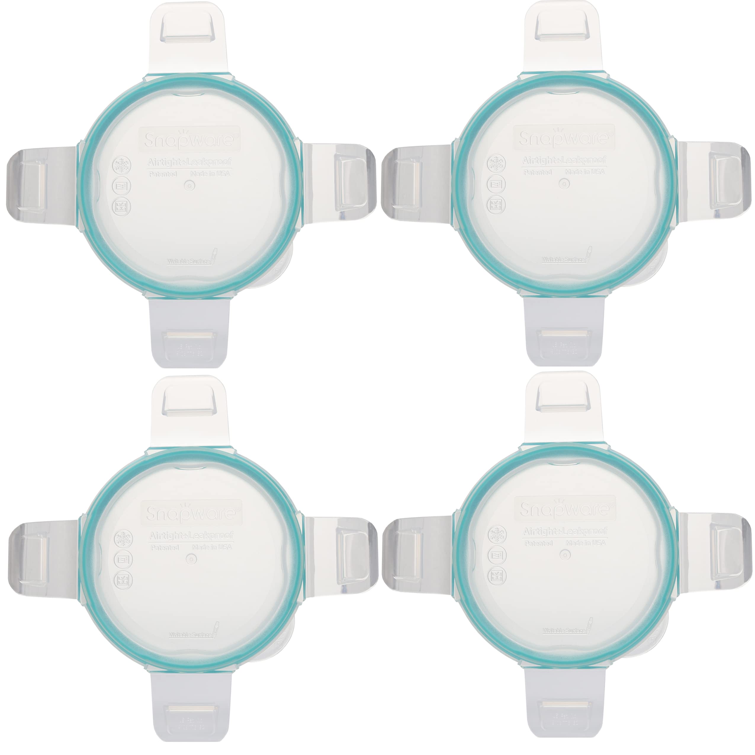 Snapware 7202R Clear Total Solutions BPA-Free Plastic Food Storage Lid with Teal Blue Gasket (4-Pack) - Made in the USA