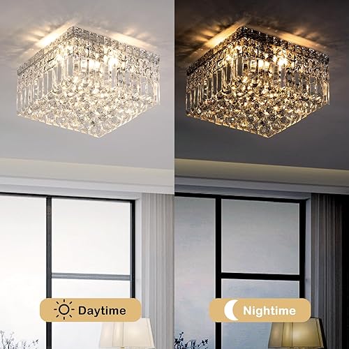 Miniatura 4 de CEENLI Lámpara de techo moderna de montaje empotrado de 4 luces, elegante lámpara de techo colgante de cristal para dormitorio, sala de estar,